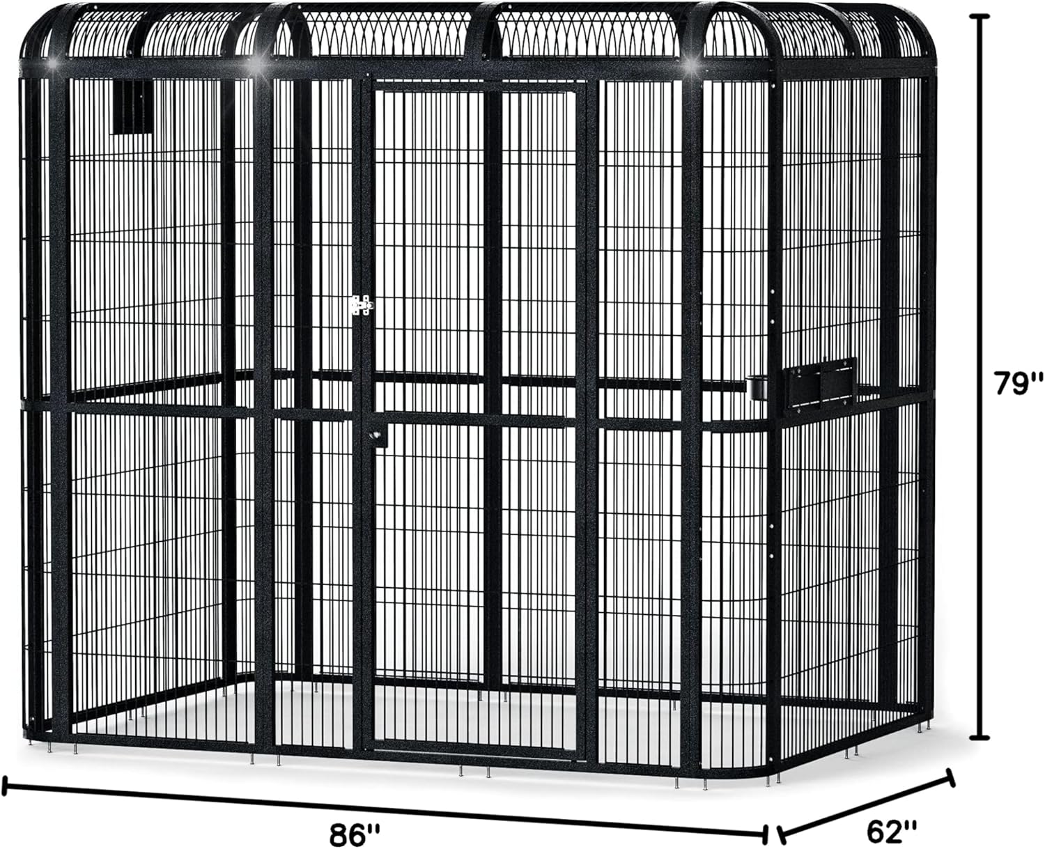A&E Cage Co WI8662 Black Walk-in Bird Aviary – 86" x 62" x 79" Large Parrot Cage with Front Door – Includes 3 Feeder Doors, Stainless Steel Bowls & Durable Powder Coated Finish