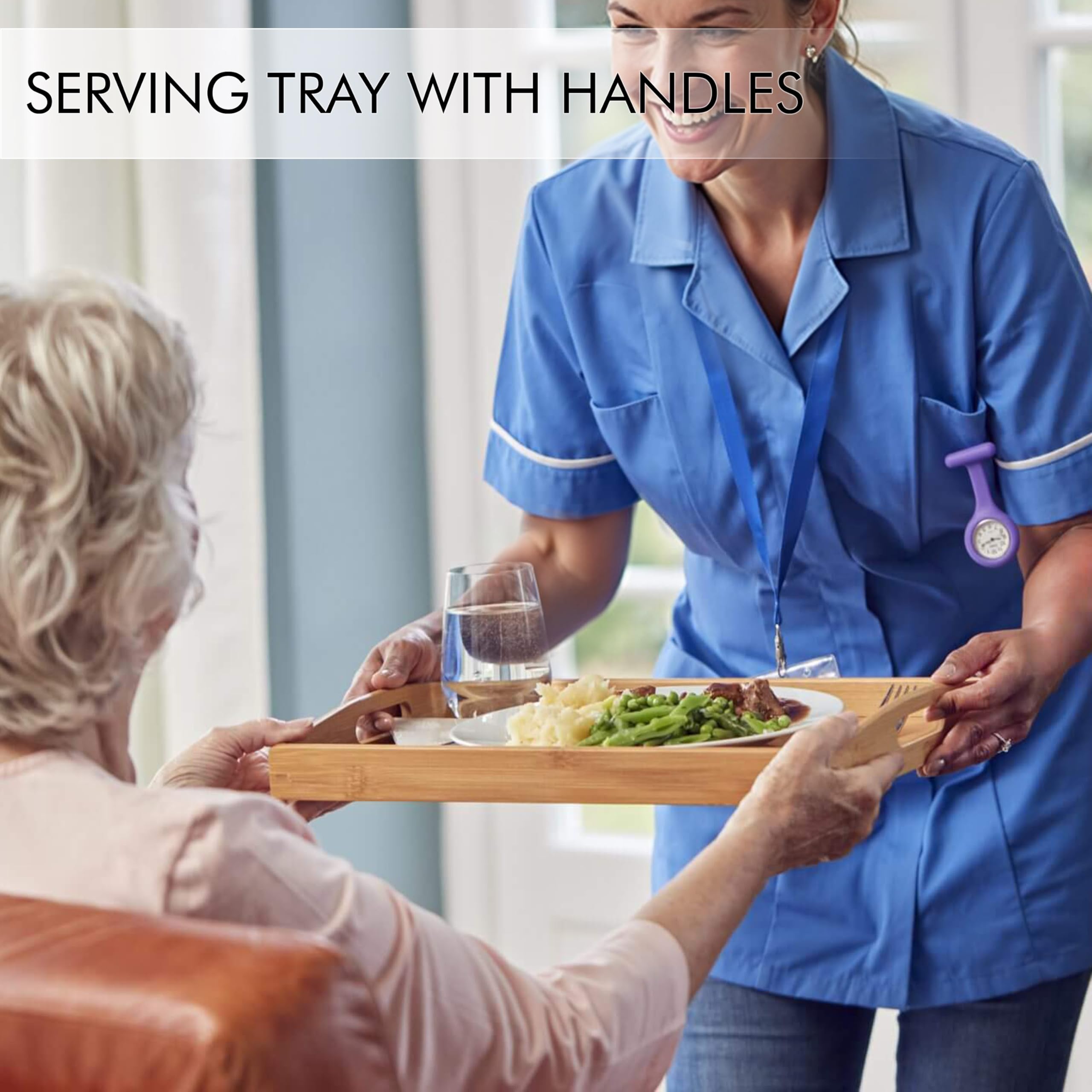 Paquete de 3 bandejas de servir con asas, bandeja rectangular anidable de 3 tamaños, bandejas de servir fáciles de llevar, bandejas de bambú duraderas para servir alimentos, fiestas, cocina, organizar
