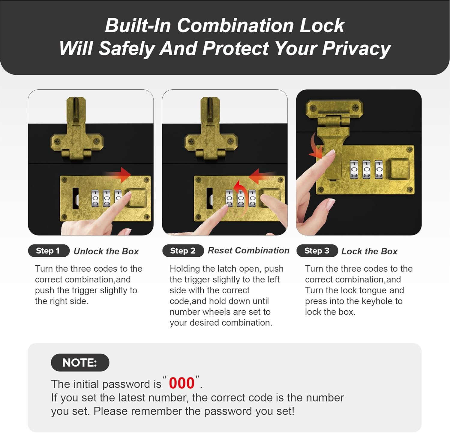 AMIDA Large Bamboo Box with Combination Lock,Gold Wooden Decorative Storage Box Upfrade Tray for Great Gift Choice,Father Gifts, for Coffee Beans, Candy, Tea, etc (Golden Peak)