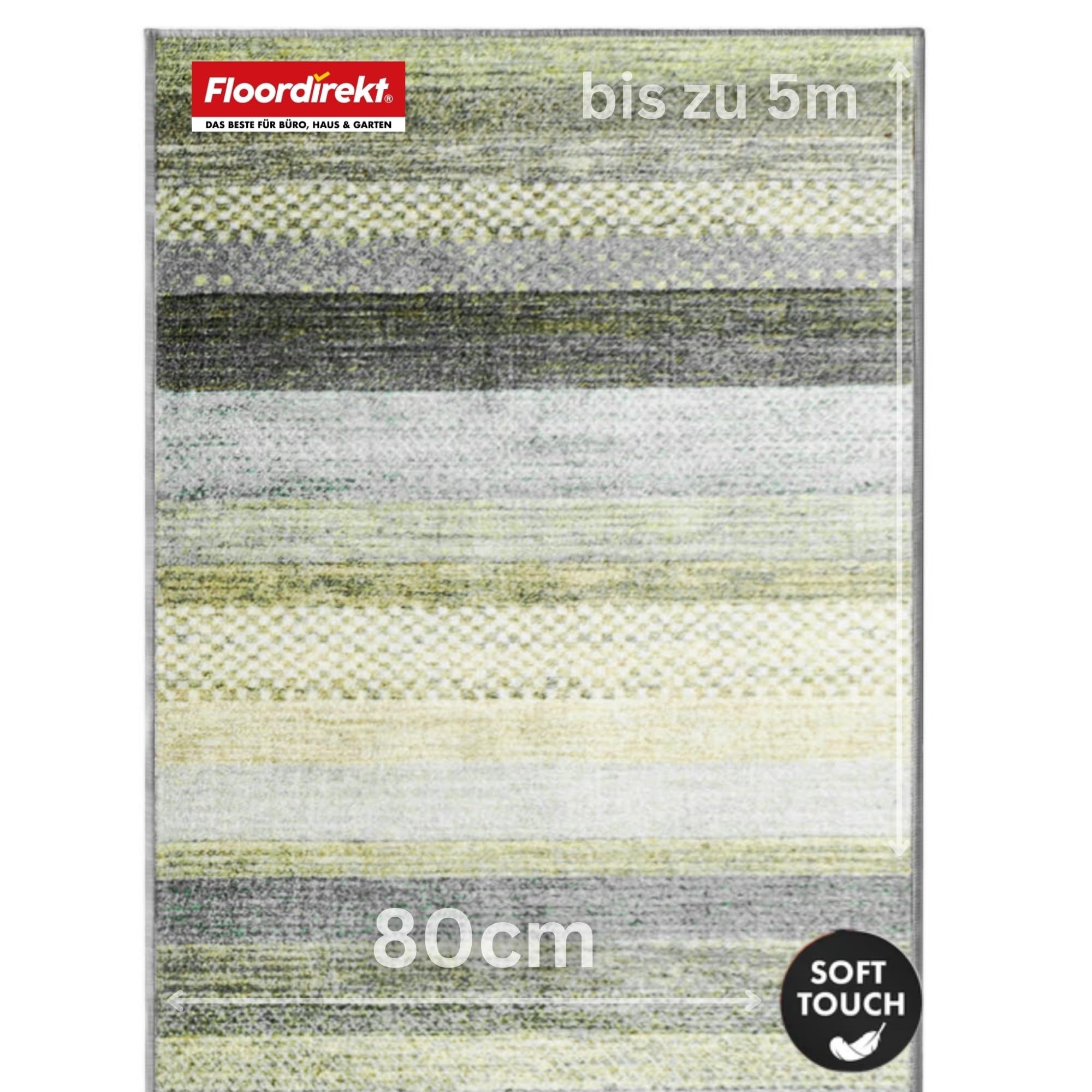 Floordirekt Naxos - Green/Blue Rug Runner For Kitchen, Hallway & Living Room - Carpet Runner Made To Measure - Sold By The Metre - Hallway Rug - Kitchen Runner - Living Room Rug (80 X 150 Cm, )