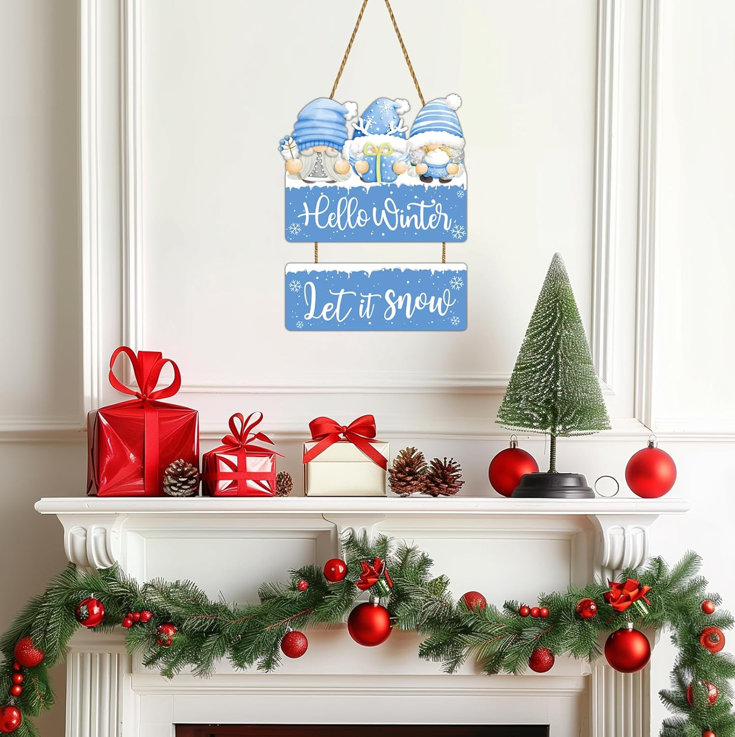 Winter Decorations for Home Winter Wreaths for Front Door Cute Gnomes Door Decorations Let It Snow Sign Wall Decor Wooden Front Door Hanger for Wall Indoor Home Decor