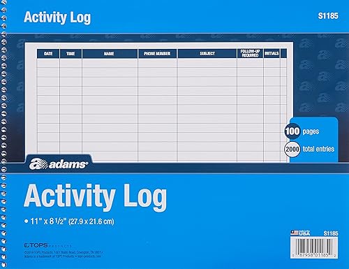 Adams Libro de registro de actividad, encuadernado en espiral, 8.5 x 11 pulgadas, 100 páginas, blanco (S1185ABF)