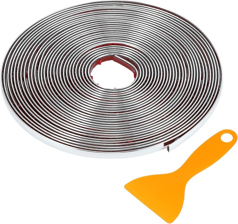 Fita de acabamento para janela automotiva TUCKBOLD autoadesiva 8 mm, 10 m, prata brilhante – 1 conjunto