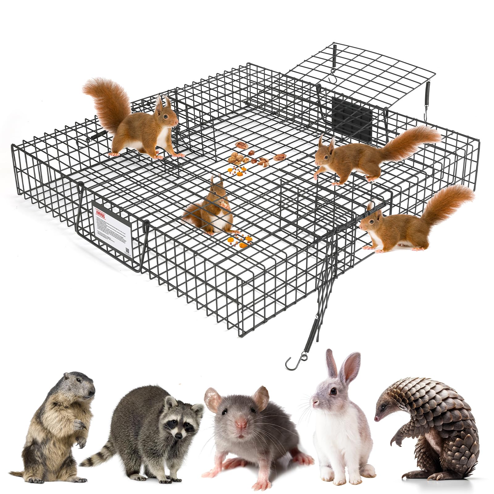 Squirrelinator with 2 Wire Release Doors (No Bottom Tray) - Catch & Release Chipmunks, Squirrels & Multi Live Animal, Metal Construction, Holds up to 25 Squirrels - 1 Trap