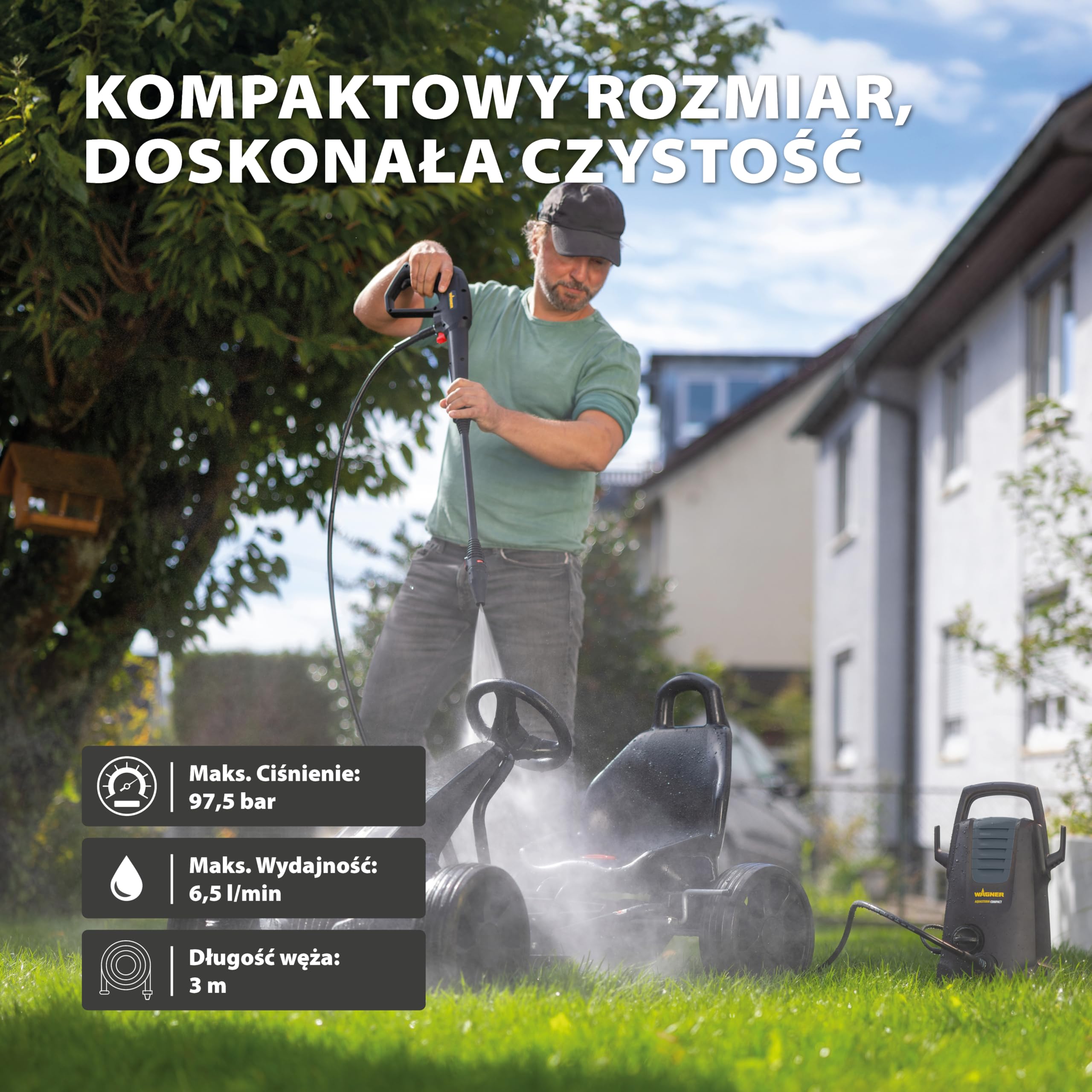 WAGNER AQUASTORM COMPACT - Kompaktowa myjka ciśnieniowa do łatwego czyszczenia: Mobilna, łatwa w obsłudze i gotowa do spontanicznych zadań czyszczących