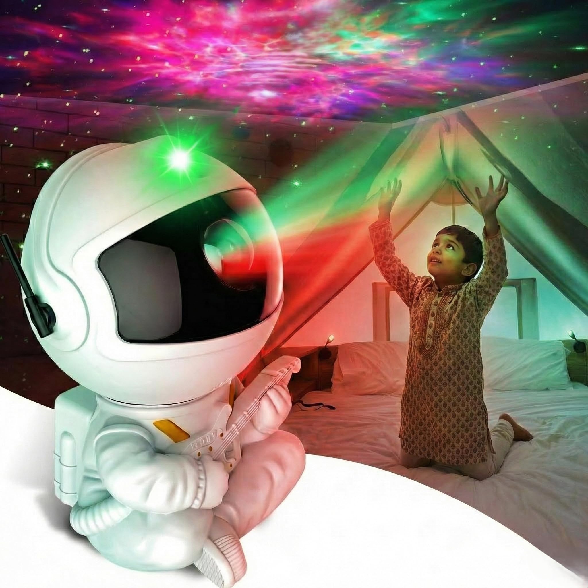 Desidiya Astronaut Night Light Galaxy LED Projector Lamp with Remote Control, and 360° Adjustable, Night Lamp for Kids, Bedroom, Gaming Room,Home Party, Birthday Gifts (Guitar Astronaut), White