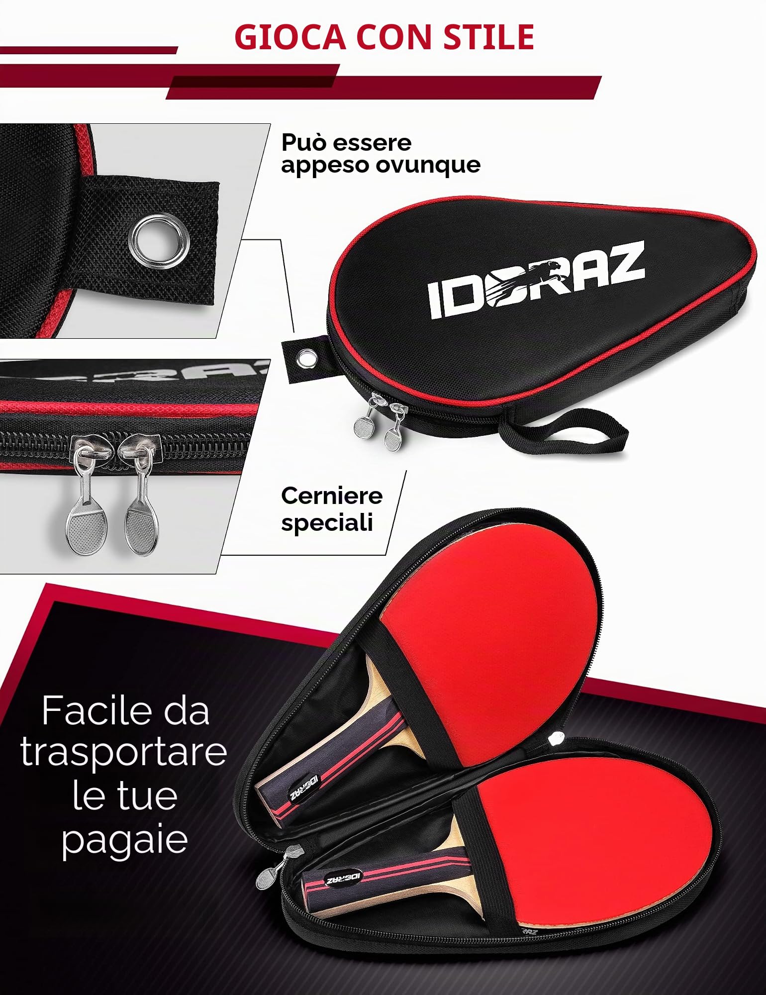 Racchetta professionale da ping pong, con custodia per il trasporto, in gomma approvata ITTF per tornei, ottima racchetta da ping pong