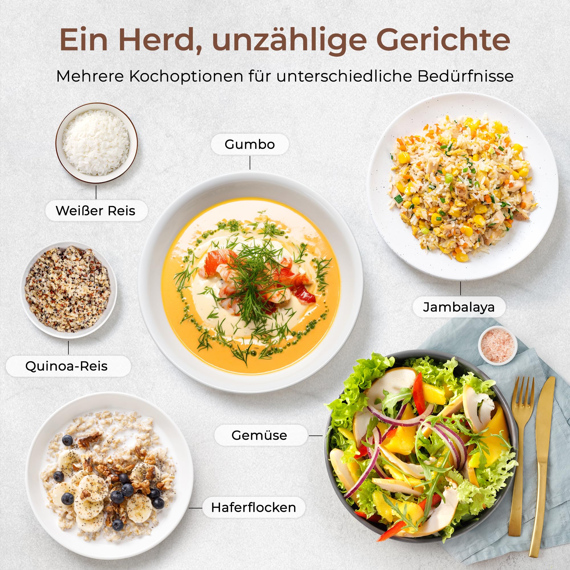 Tokit Rice Cooker Pro Reiskocher Klein Mini aber Multifunktionen mit Display-Touch-Taste für 1-3 Personen Keramisch beschichteter Antihaft-Innenreistopf(Weiß) – Bild 4