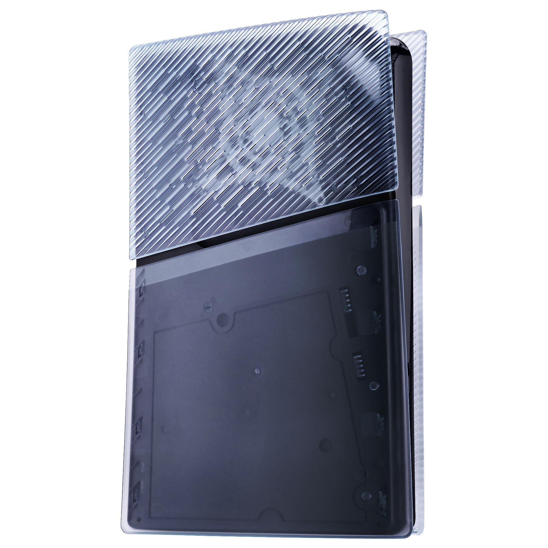 eXtremeRate eXcover Case für ps5 Slim Disc Edition Konsole, Kratzfest Seitenplatten Faceplate mit Kühlung-Ventil Schutz Abdeckung, Ersatz Full Shell für ps5 Slim Disc Console-Clear Gletscher Blau