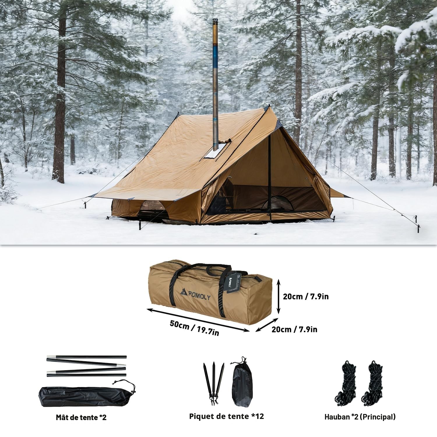 POMOLY Chalet 70 Pro Tente de Camping Murale Portable avec cric et Deux poteaux de Tente pour 1 à 2 Personnes pour randonnée, Chasse, randonnée | 2024