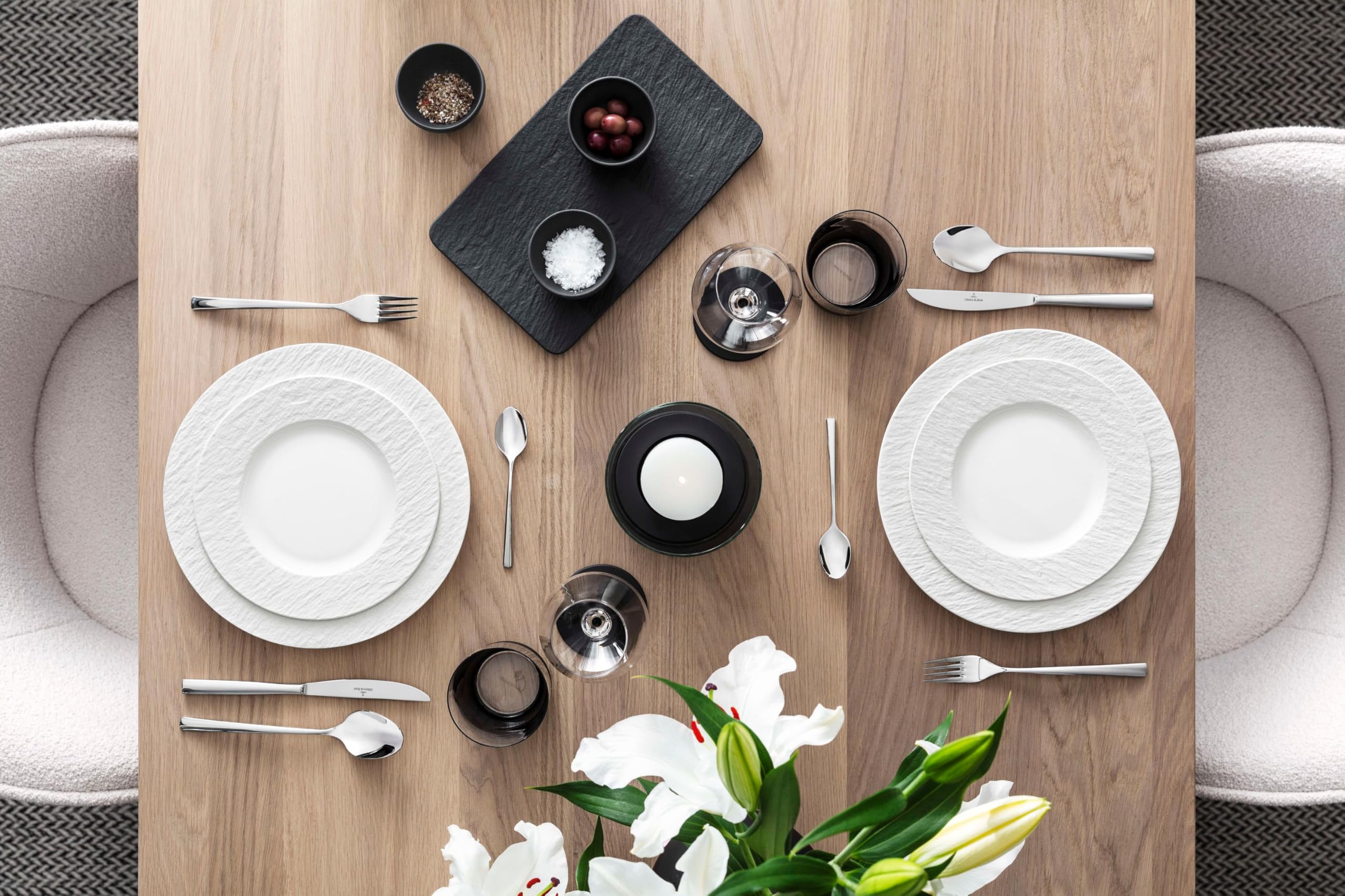 CreaFlor Home - Juego de 6 platos de desayuno (porcelana), color blanco