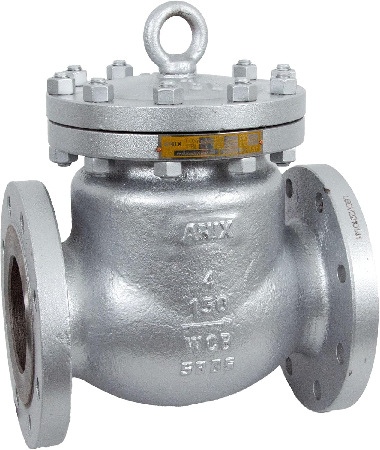 Cast Carbon Steel A216 Swing Check Valve, Flanged End, ANSI Class 150, Metal Seat (4")