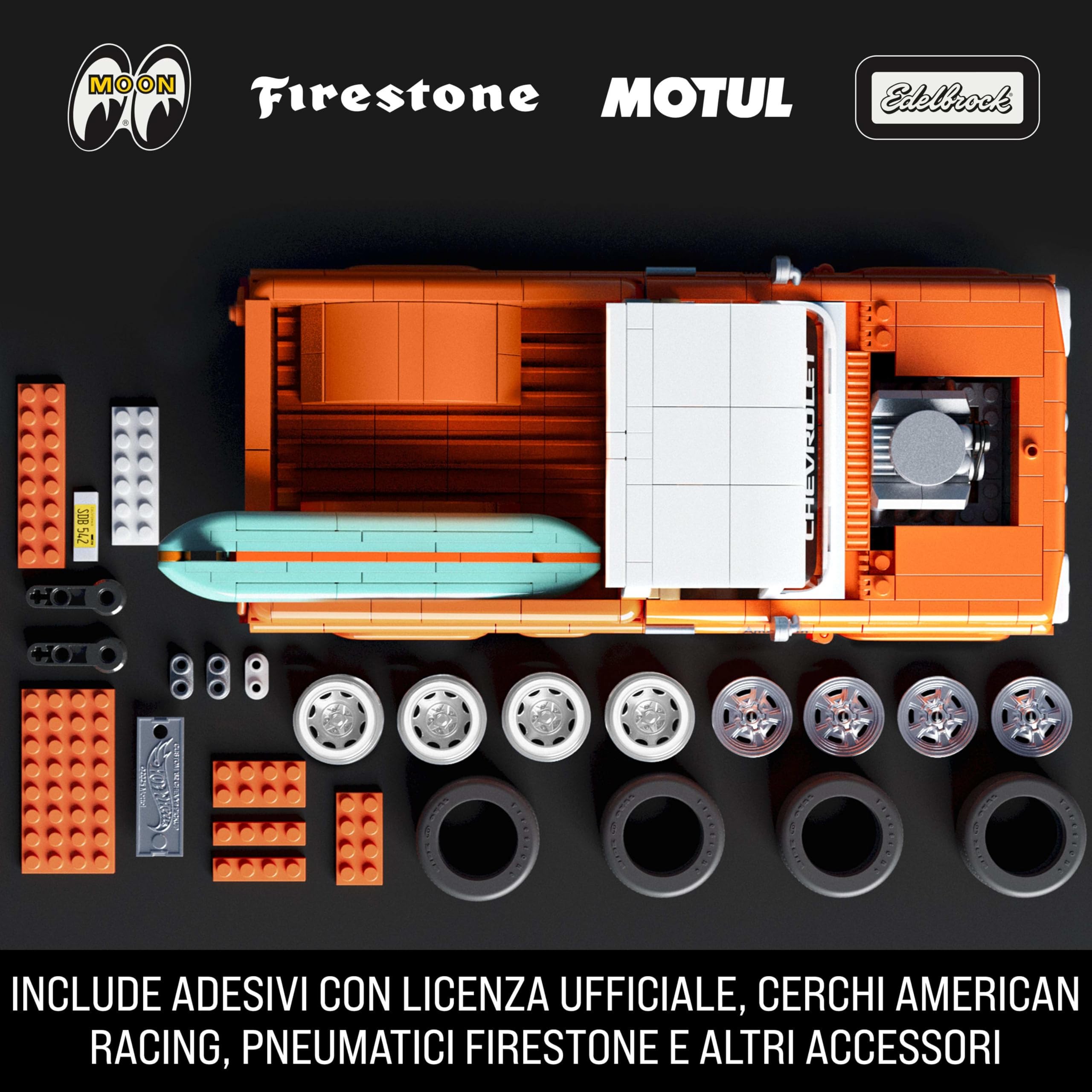 Mattel Brick Shop Hot Wheels Serie Elite set da costruire, Custom ’62 Chevy Pickup, 858 pezzi, adesivi per personalizzare l'auto, per collezionisti adulti e bambini dai 10 anni in su, JFT20