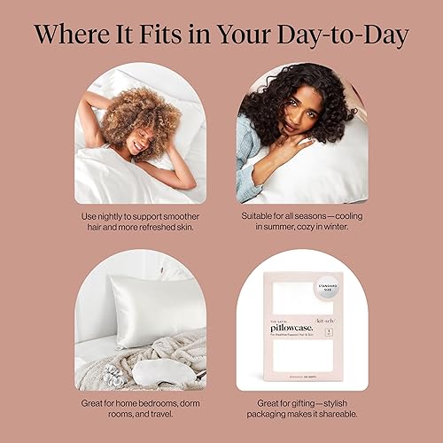 Vista 158 de Kitsch - Funda de almohada de satén con cremallera de tamaño queen/estándar, para el cabello y la piel, funda refrescante más suave que la seda