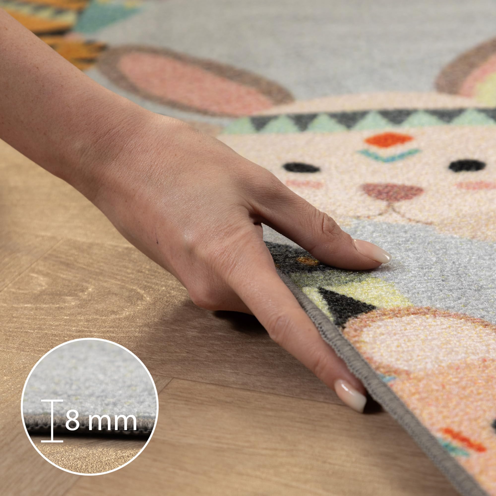 Carpettex Kinderteppich rutschfest | Himmel und Hölle Design 140 x 200 cm | Kein Abwurf | Kurzflor und Waschbarer Spielteppich für Kinderzimmer für Mädchen und Jungen | Grau, Zahlen, Löwe, Bar