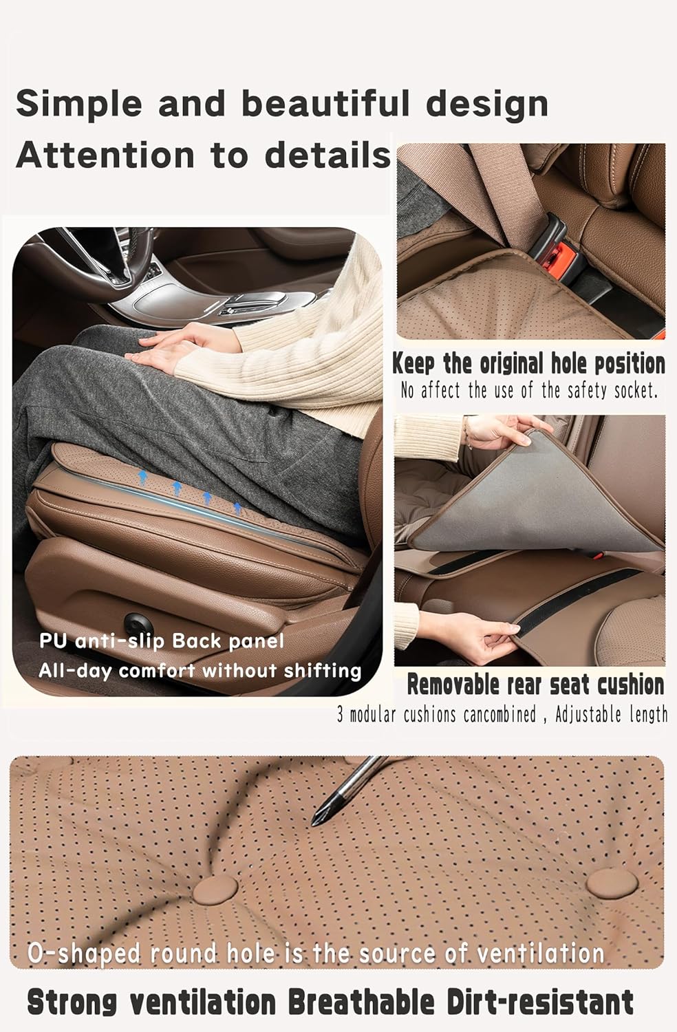 Car seat Cushions Sciatica & Lower Back Pain Relief fit for Car Driver Ergonomic Memory Foam Waterproof and wear-Resistant Covers 2 pc Front seat Black