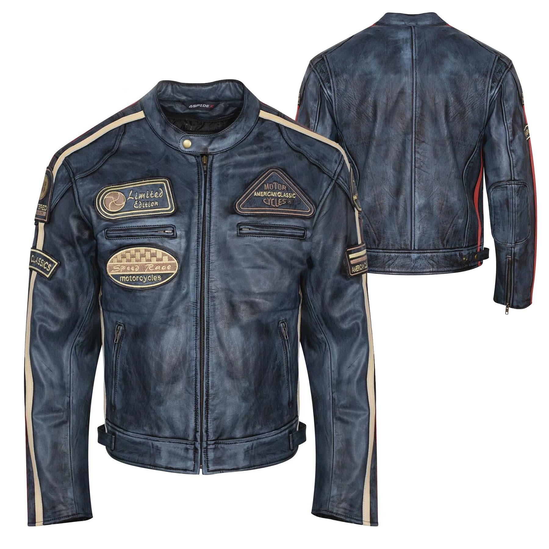 Aspirdex - Chaqueta de piel para hombre, estilo vintage Custom & Café Race, estilo Harley