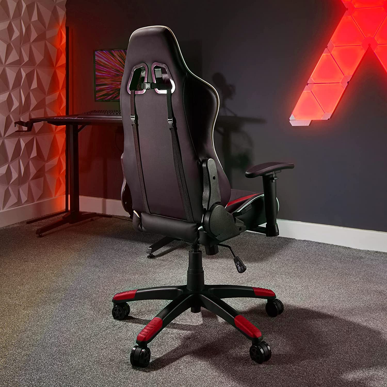 X-Rocker Agility Gaming Stuhl, Racing Computerstuhl für Kinder und Jugendliche, Drehbarer Bürostuhl, ergonomischer PC-Stuhl, Kopfstütze und Lordosenstützkissen, höhenverstellbar – Rot/Schwarz