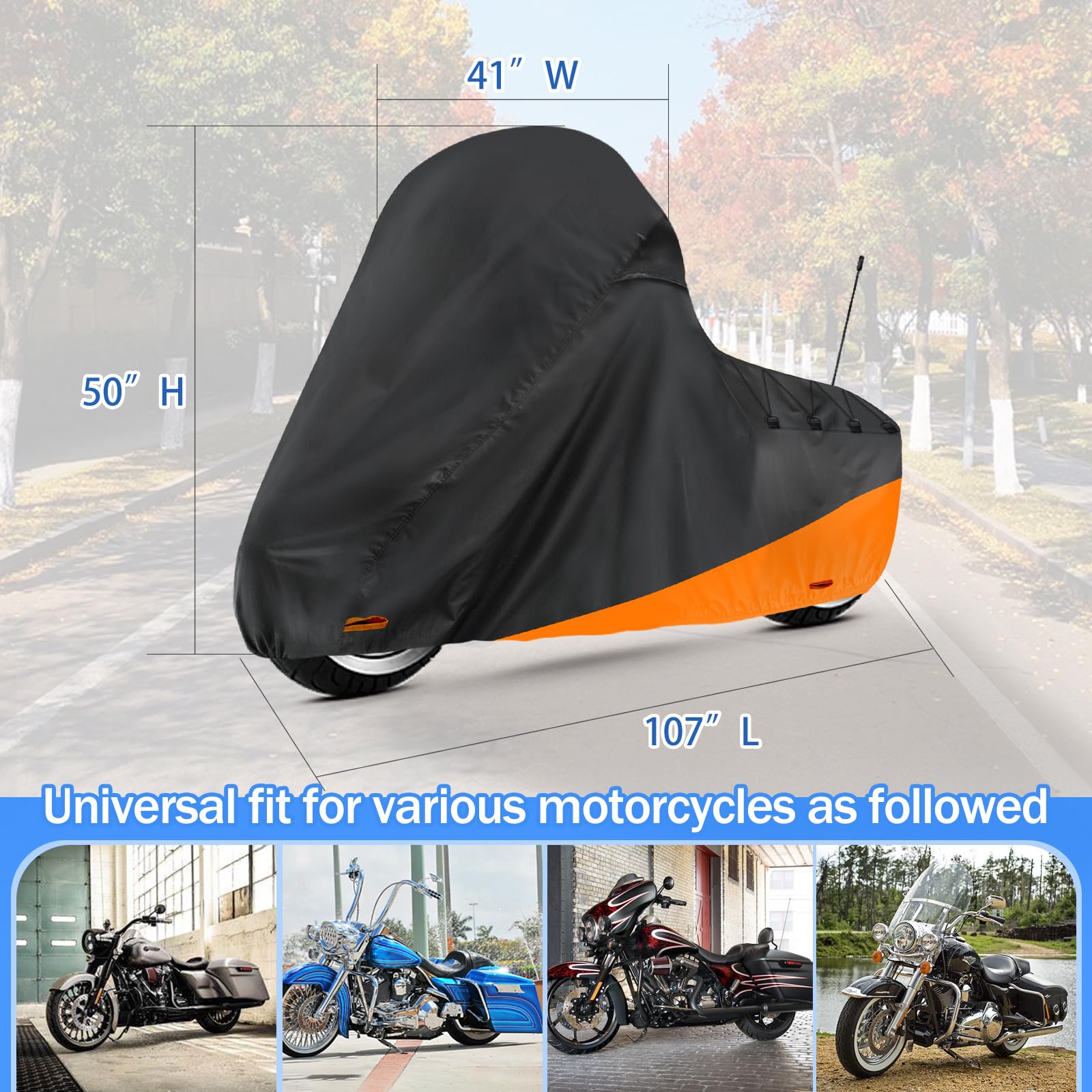 Housse Moto Noire/orange Toutes Saisons Pour Harley Davidson Road King/Glide - Protection UV - 10