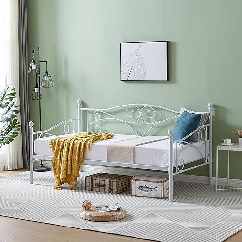 Miniatura 3 de VECELO Sofá cama, marco de cama de metal individual con cabecero, listones de acero resistente para sala de estar, dormitorio, habitación de