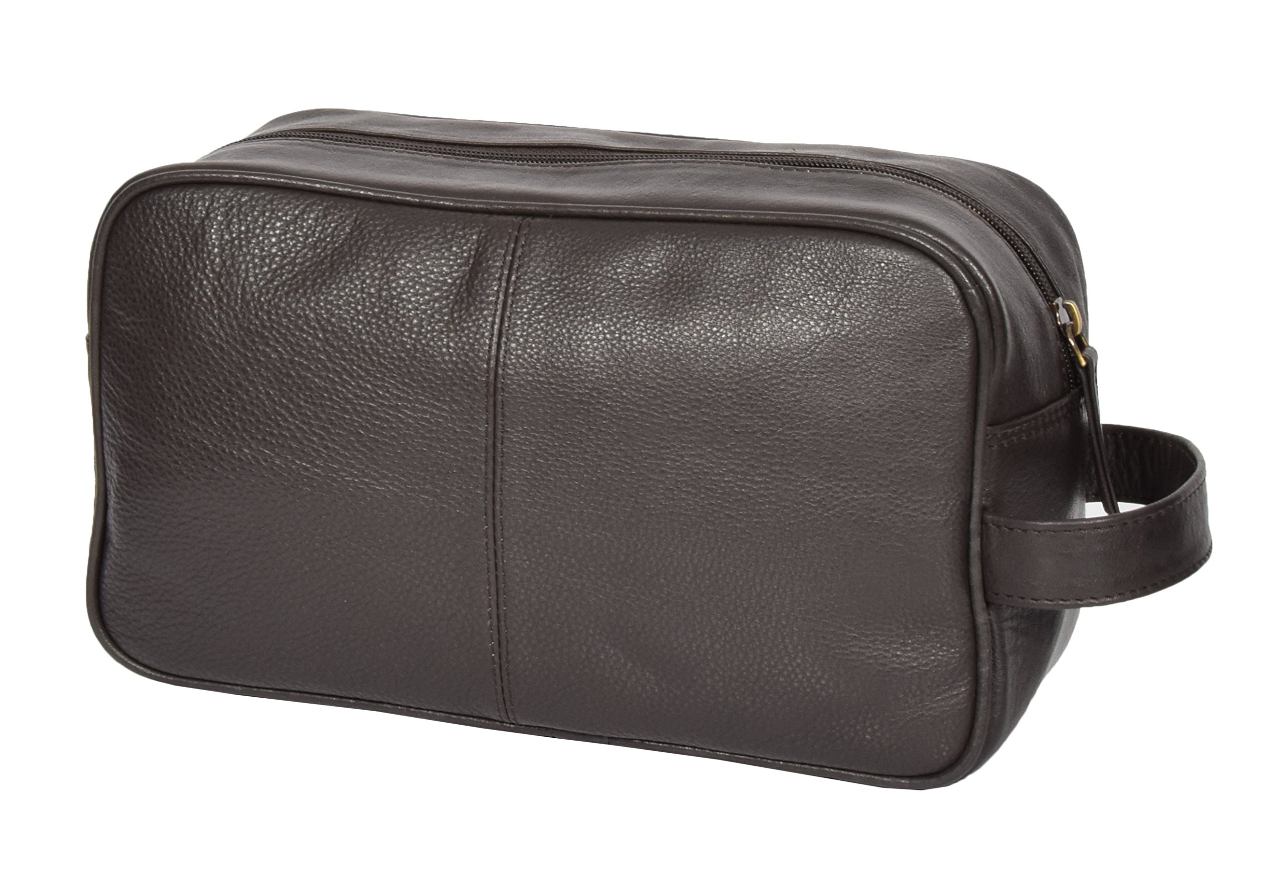 Wash Leather Bag for Mens Travel Toiletry Shaving Kit Wrist Leather Bag A98 Brown, Brown, M, Toiletry Travel Bag