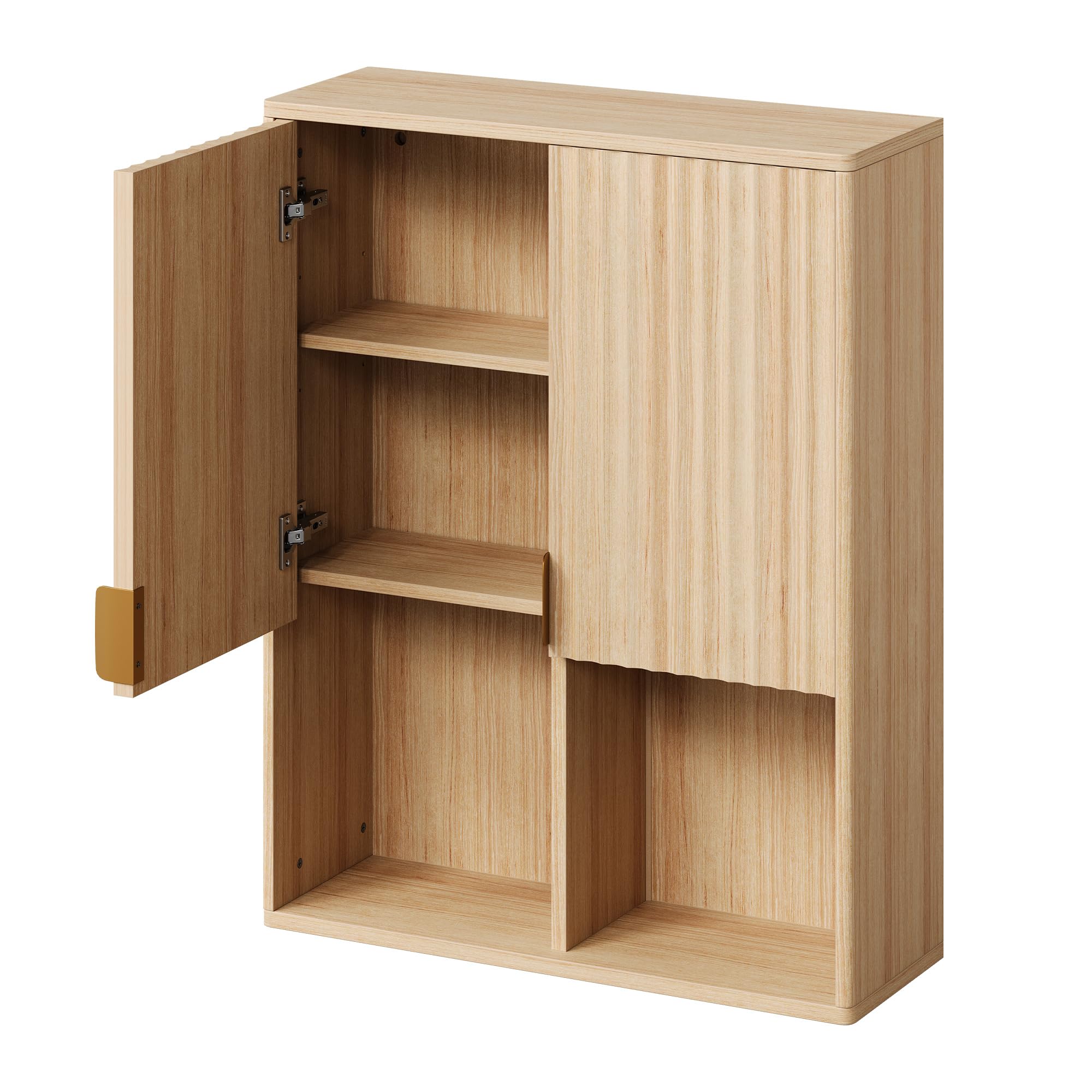 GarveeHome Gabinete de baño de Madera Natural montado en Pared - Puertas, estantes Ajustables y Espacio Abierto - Almacenaje Moderno sobre Inodoro para baño, lavandería, Cocina y Sala - Madera
