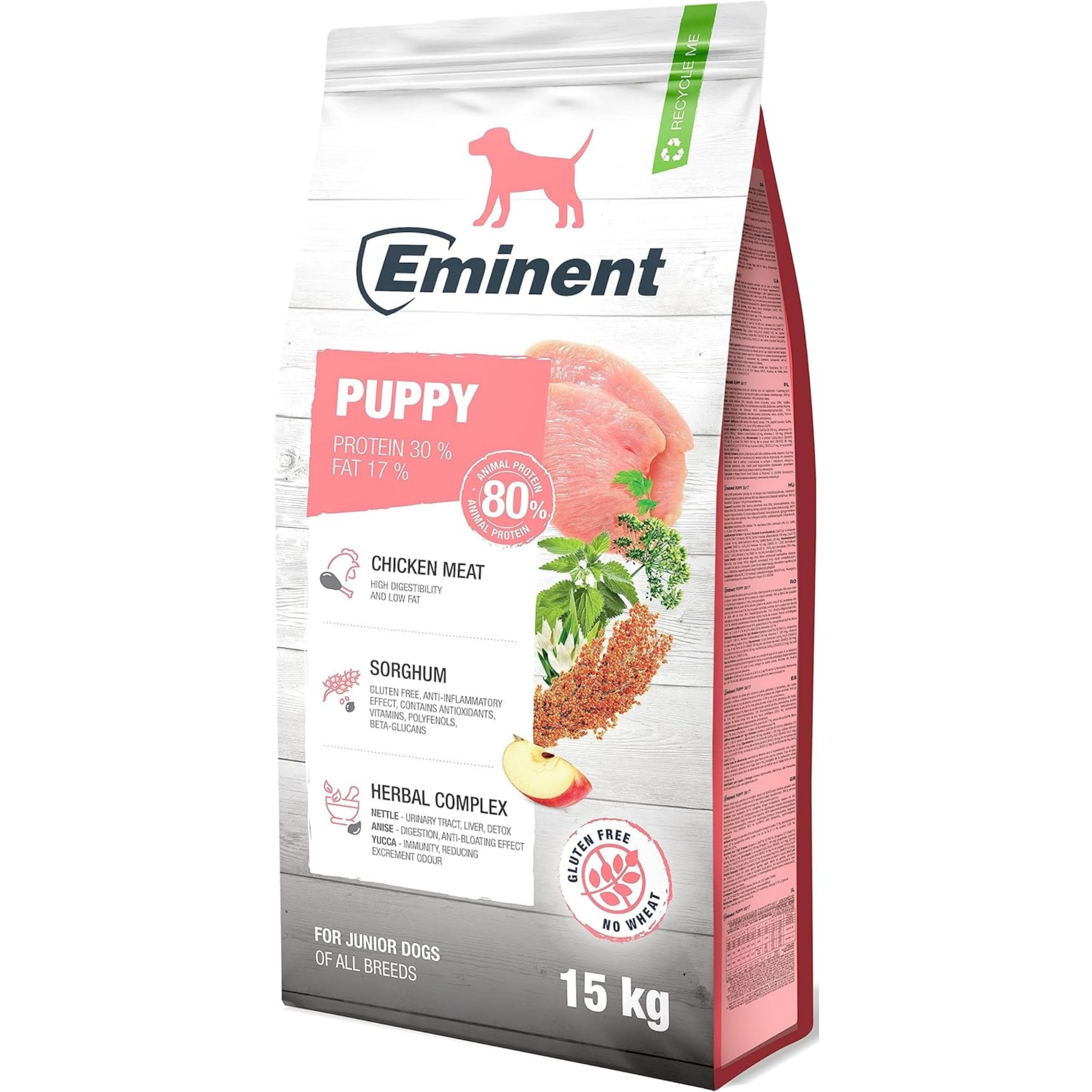 Eminent Puppy Alimento para Perros Gluten |alimento seco para Cachorros, Perras gestantes y Lactantes, Razas pequeñas y Medianas, 15 kg