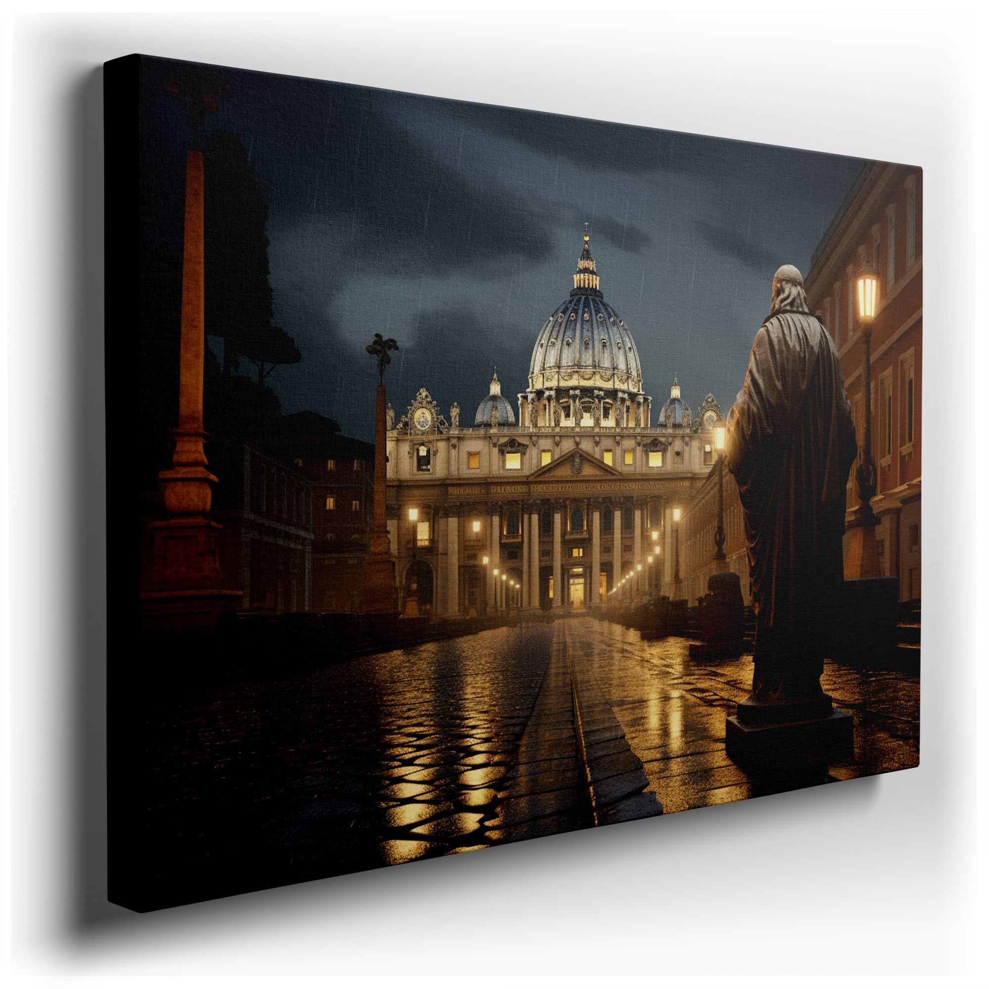 Canvas Art Decor: St. Peter's Basilica Under Starlit Skies, a Celestial Gateway in Golden Tones Art Decoration, Office Arts Design, Size: 91x61 cm (36x24 inch)