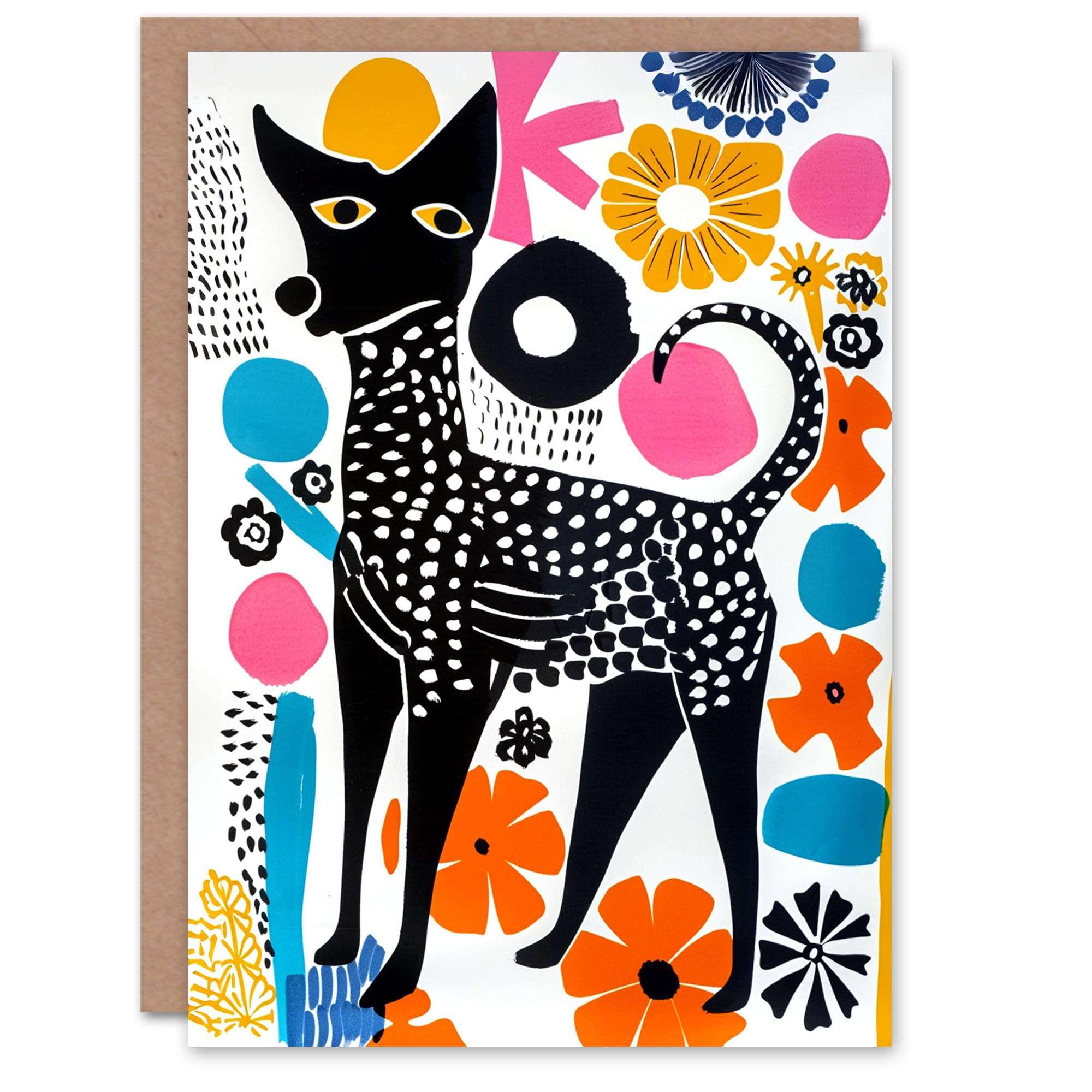 Pet with Flowers Dog Lover Abstract Folk Art Birthday Card