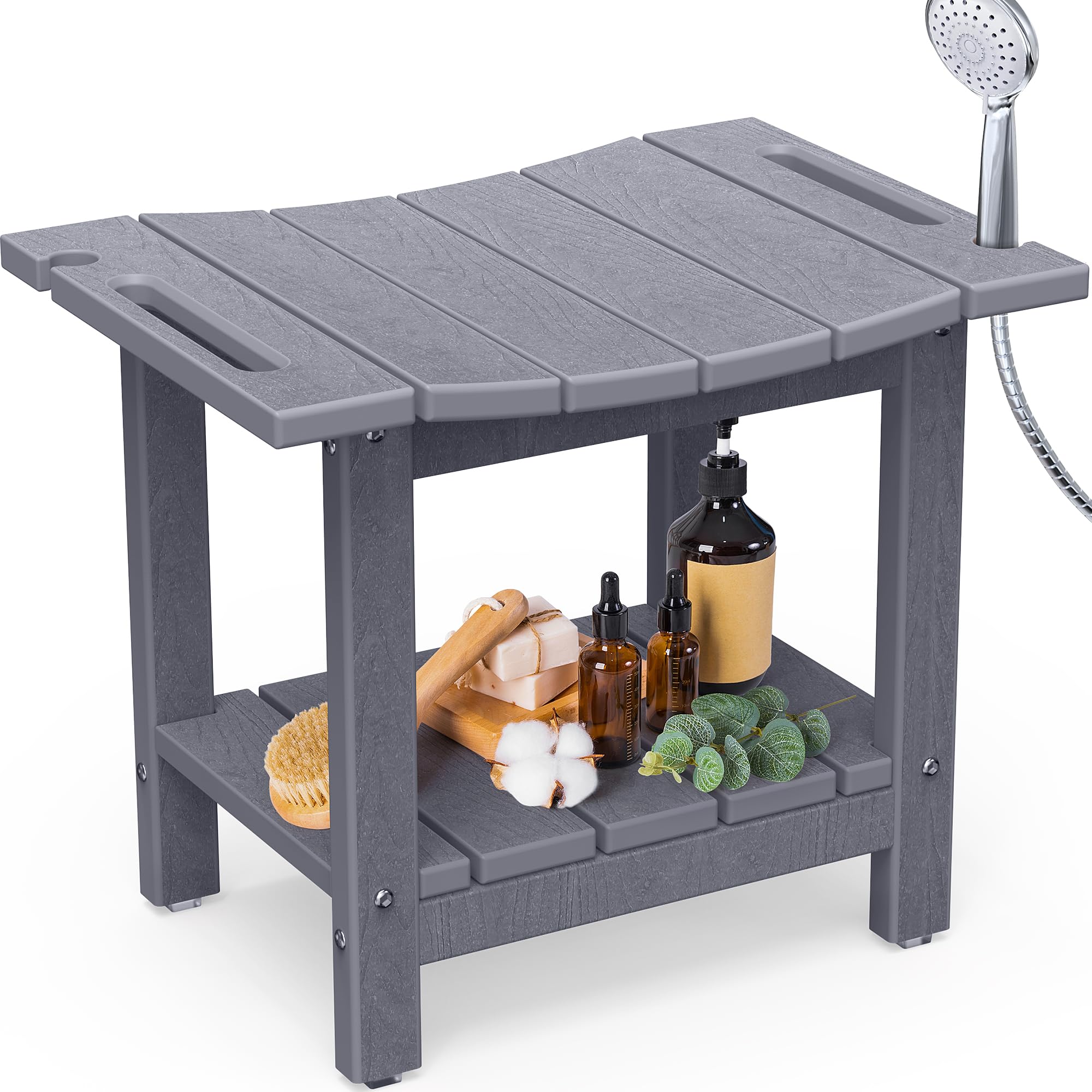 LyriFine Shower Bench Stool for Inside Shower, 18.7 Inch HDPE Waterproof Shower Seat, Bathroom Shower Chair with Shower Head Holder, 350LBS Sturdy Shower Stool for Elderly Seniors Shaving Legs