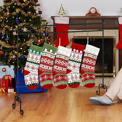 Miniatura 3 de WILLBOND Soporte de calcetines de Navidad independiente resistente para calcetines de Navidad, 8 ganchos, soporte de metal para calcetines de Santa