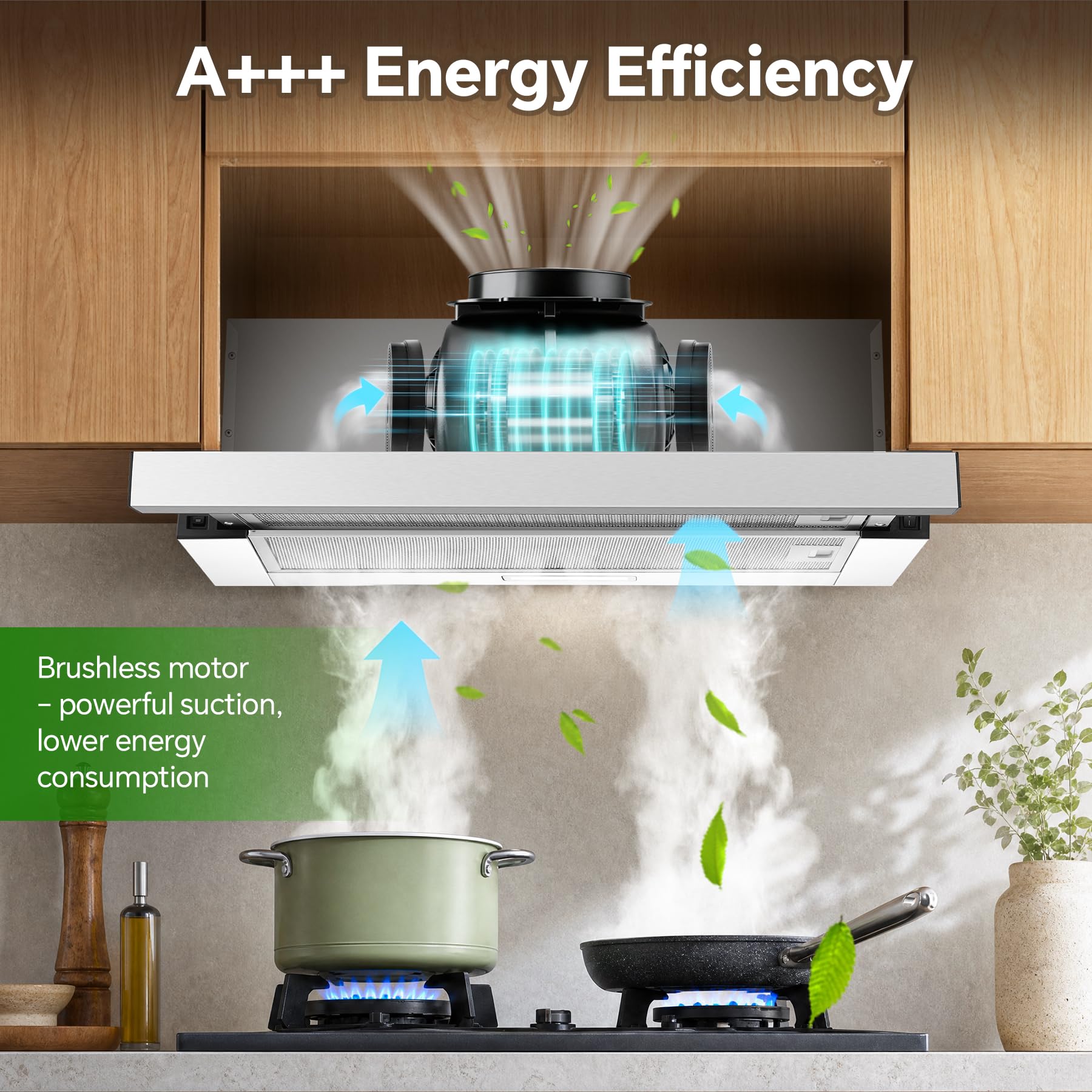 TopStrong Campana Extractora 60cm, 450m³/h, A+++, Extraíble, LED, Plata