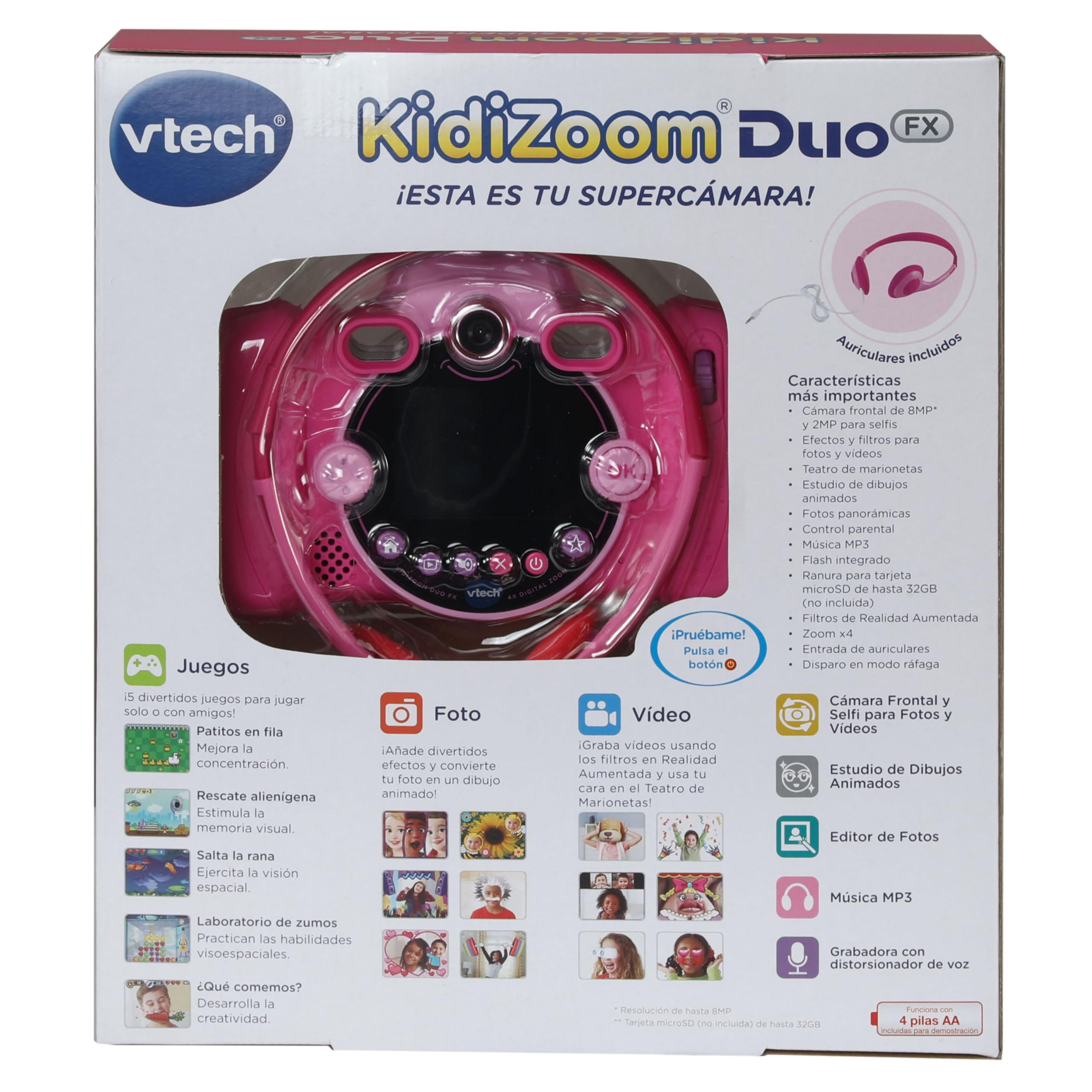 VTech - Kidizoom Duo FX Rosa, Cámara de Fotos Infantil, Selfies, Vídeo, Pantalla a Color, Estudio de cómic, Filtros y Efectos Divertidos, Regalo para niños de 4 a 12 años, Contenido en español