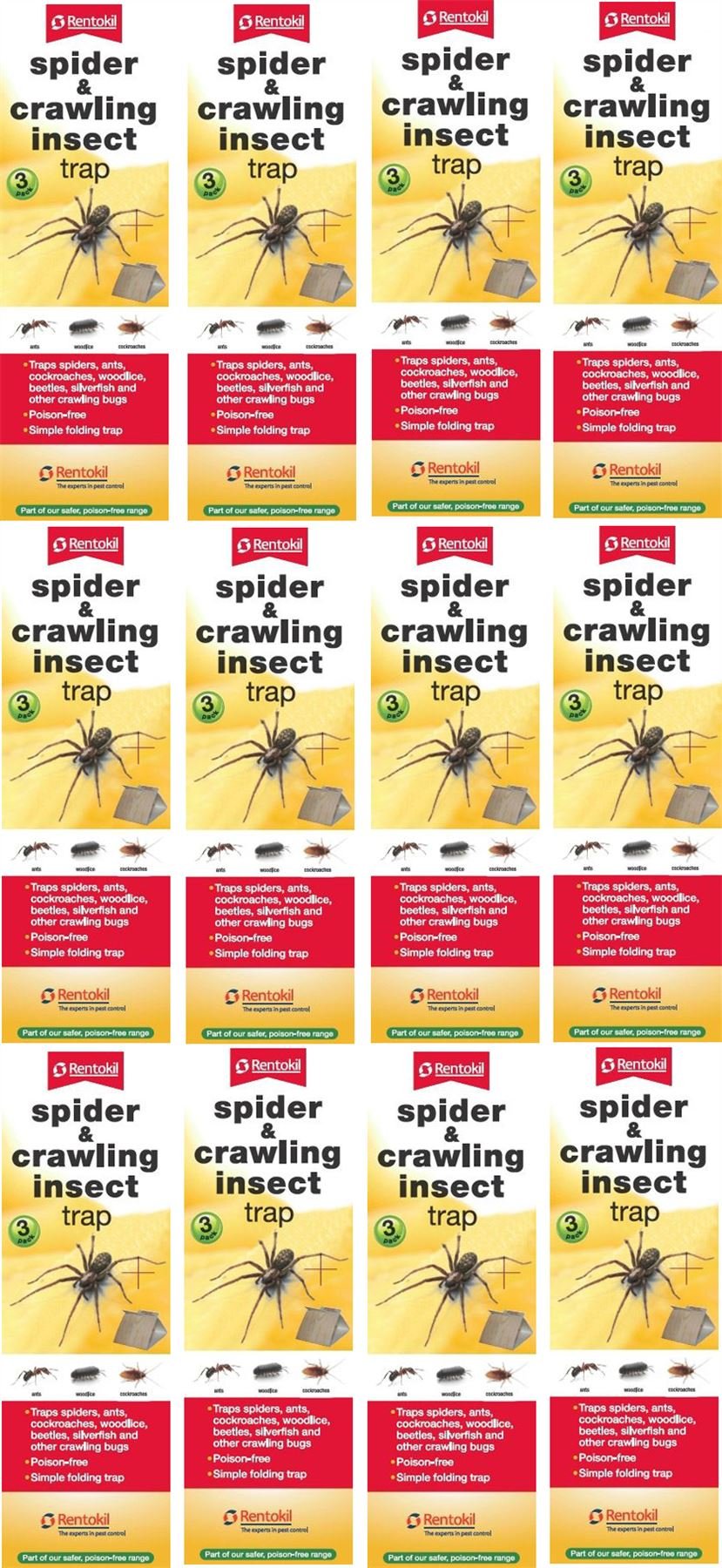 Rentokil 12 x 3 Pack Spider & Crawling Insect Beetle Ants Cockroaches Trap