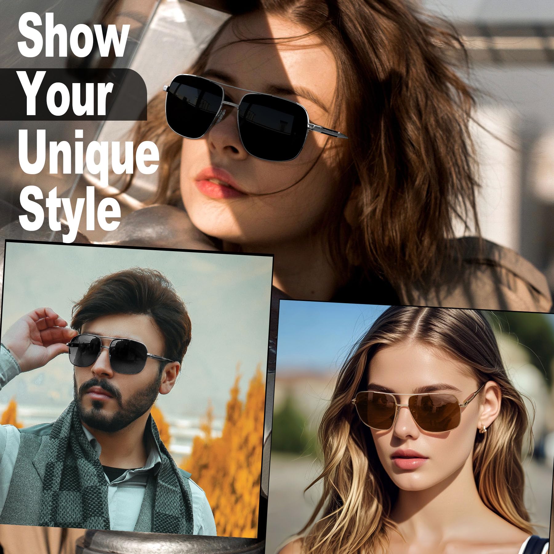 KANASTAL Occhiali da Sole Polarizzati Goccia Uomo Donna UV400 Grandi Quadrati Metallo Oversize Metal Sunglasses per Pesca Viaggio