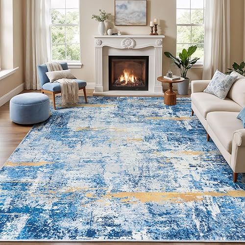 Miniatura 65 de Rugflix Alfombras de área de 8 x 10 pies para sala de estar, alfombra grande lavable, resistente a las manchas, pelo bajo, alfombra oscura moderna