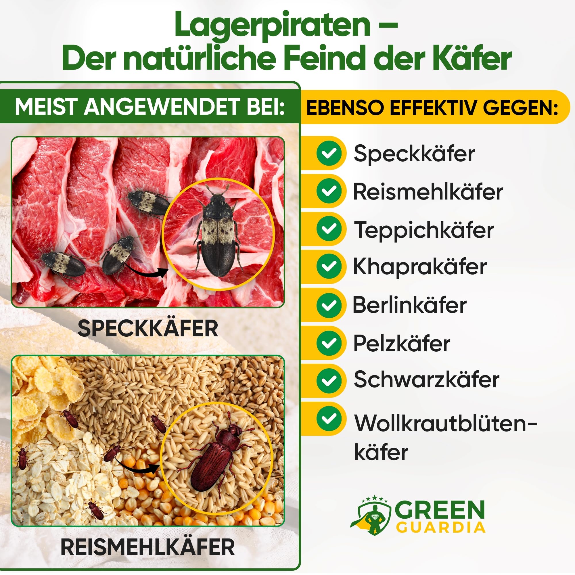 GREEN GUARDIA Lagerpiraci przeciwko bekonowi - 3 tubki po 30 pożytecznych owadów - skutecznie zwalczają chrząszcze, futrzaki i inne inne inne rodzaje owadów. Alternatywa dla pułapki na bekon i pułapka
