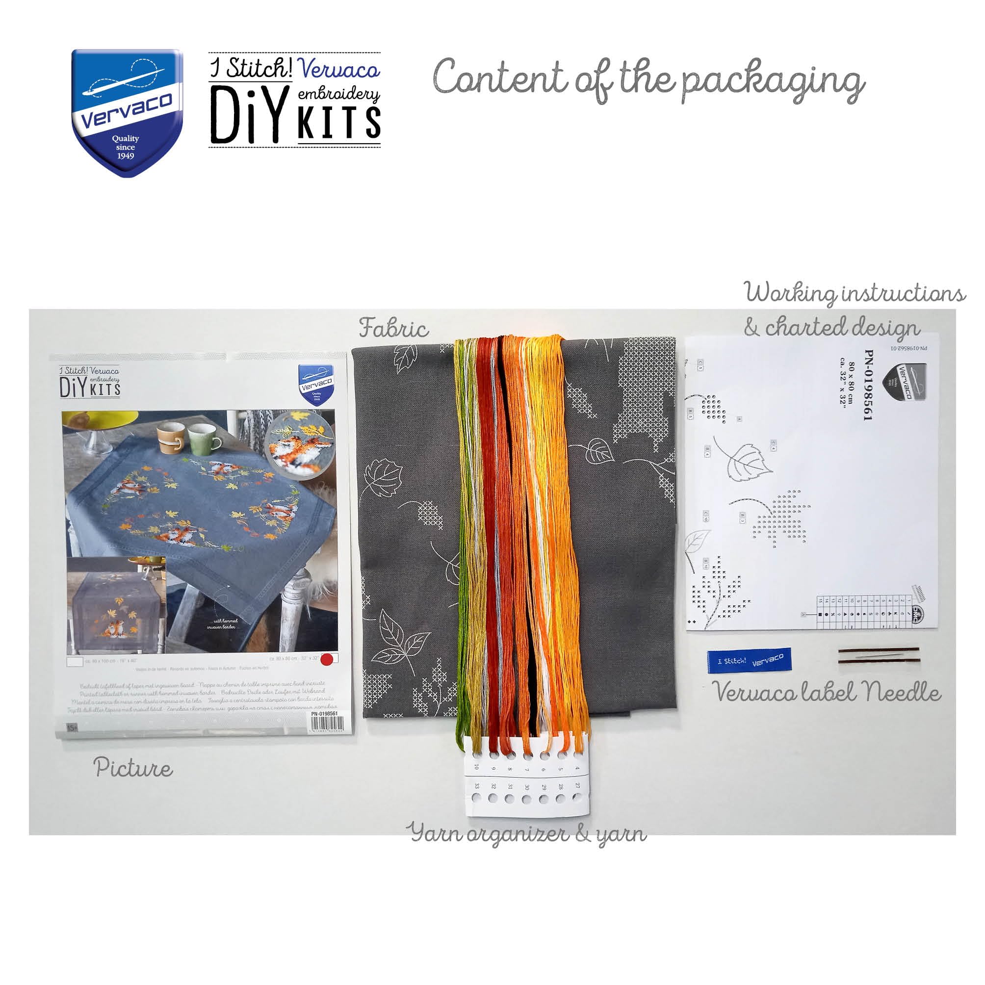 Vervaco Kreuzstich Stickpackungen Tischdecke Füchse im Herbst Stickdecken Vorgezeichnet Basteln Erwachsene Kreativ Set Vorgedruckte Decke Sticken 80 x 80 cm Stickset DIY Sticken Set