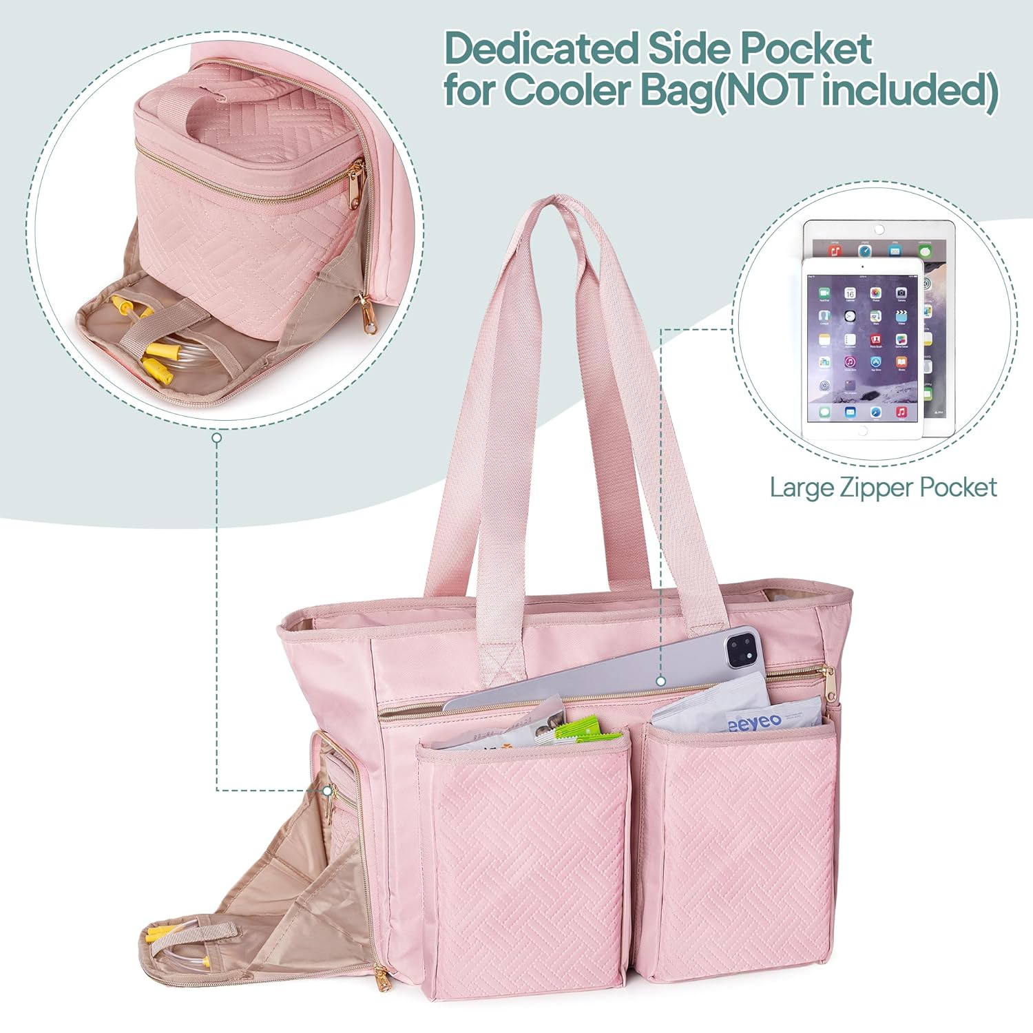 Fasrom Wearable Breast Pump Tote Bag Compatible with Medela Pump in Style and Accessories, Pumping Bag with 15.6” Laptop Sleeve for Work Moms to Carry Pump Parts, Pink (Patent Design, Empty Bag Only)