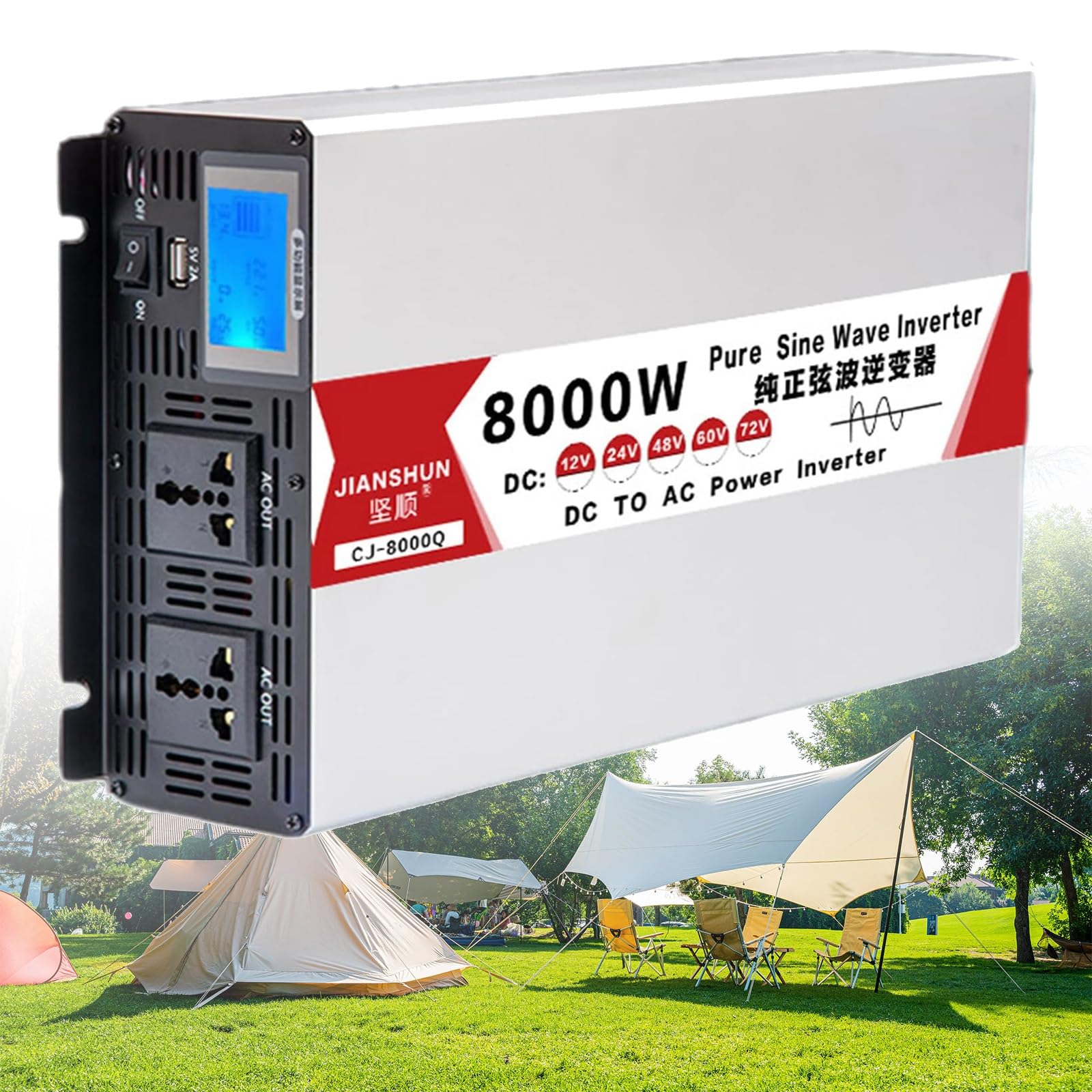 Power Inverter 4000W 5000W 6000W 8000W Inverter Onda Pura DC 12V 24V 48V 60V 72V a AC 220V 230V 240V,con Presa AC,Porte USB,per Camper Auto Convertitore di Potenza auto,roulotte(8000W,48Vto110V)