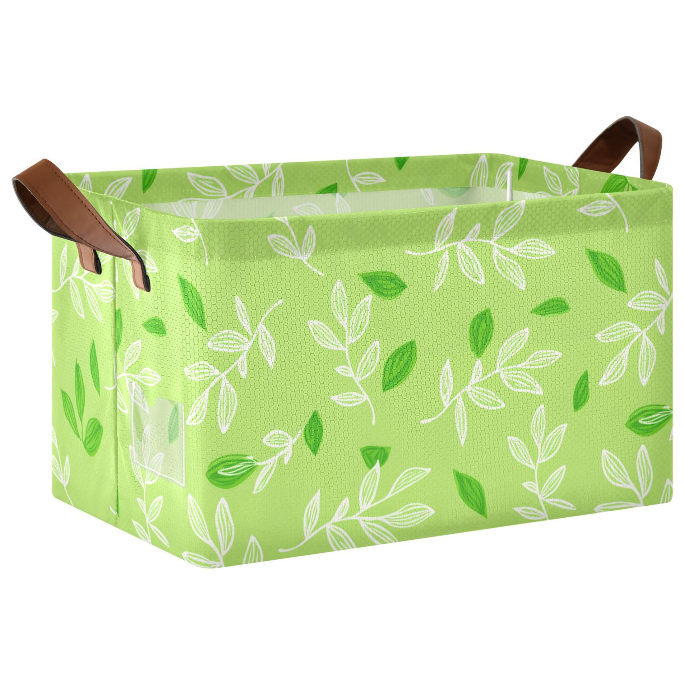 Kutsu Leafy Branches Foldable Storage Basket Collapsible Bin With Handles For Shelves