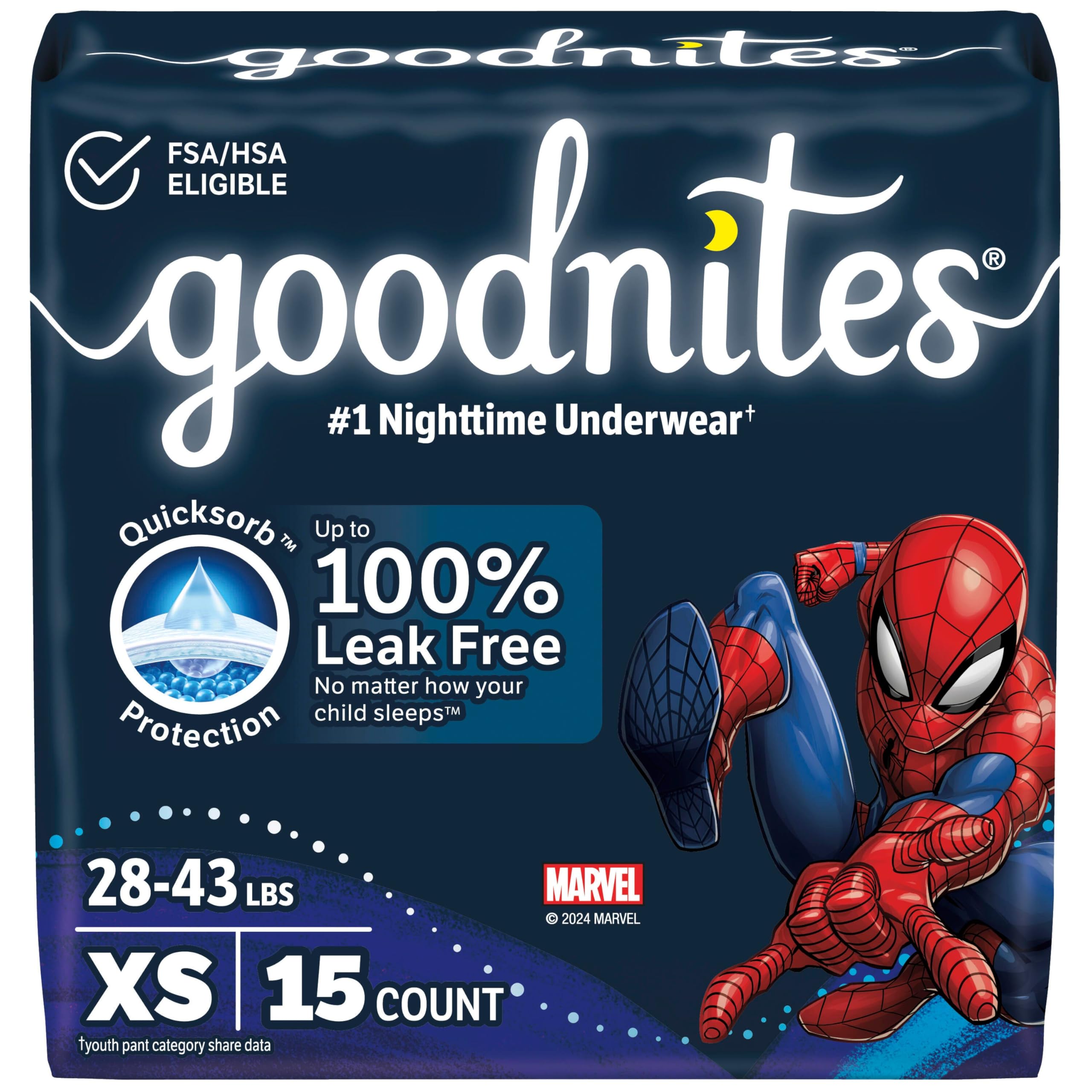 Goodnites Boys' Nighttime Bedwetting Underwear, Size Extra Small (28-43 lbs), 15 Ct, Packaging May Vary