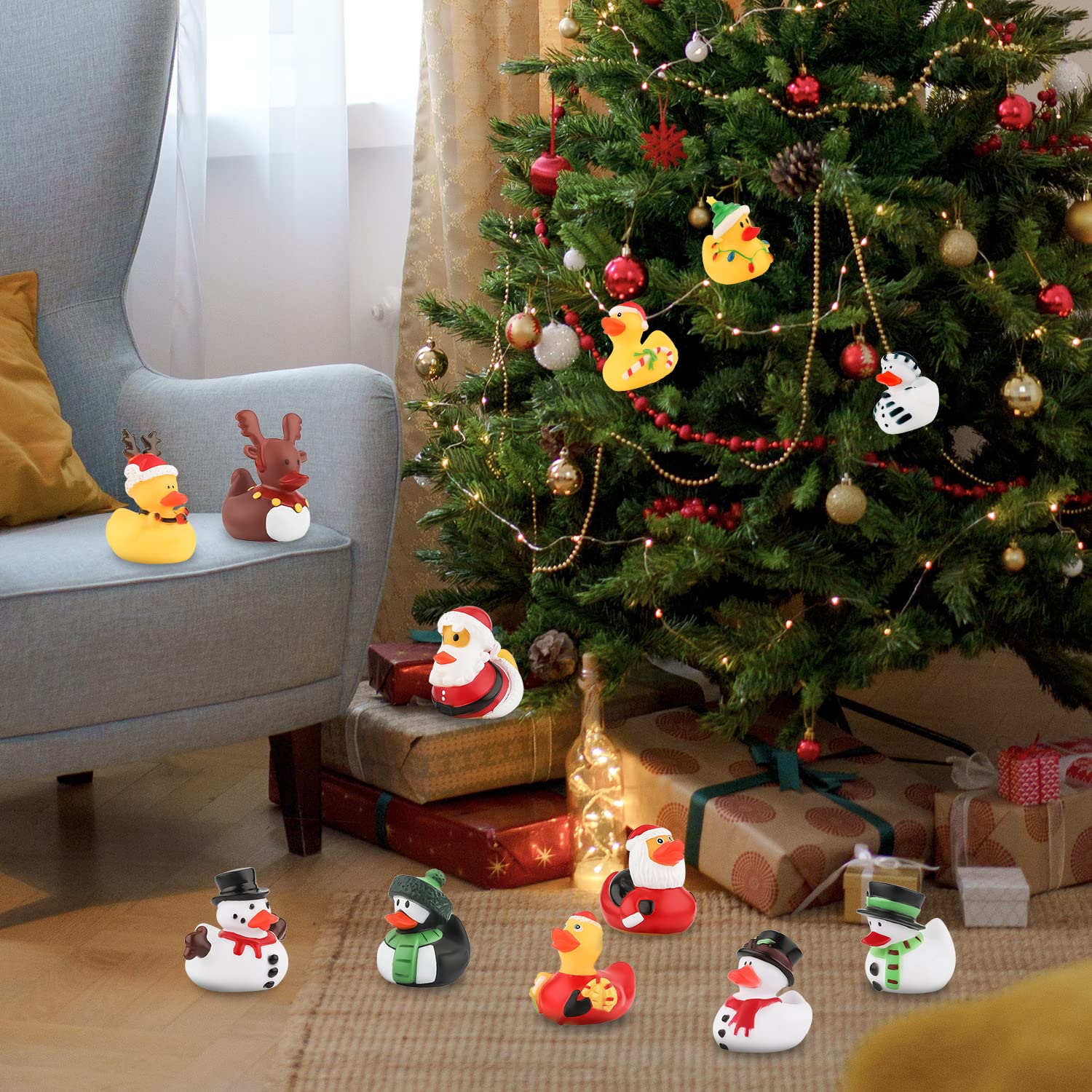 12 Petits Canards En Caoutchouc Décoratifs De Noël | Jouets Amusants, Décoration De Bureau, Maison, Fête