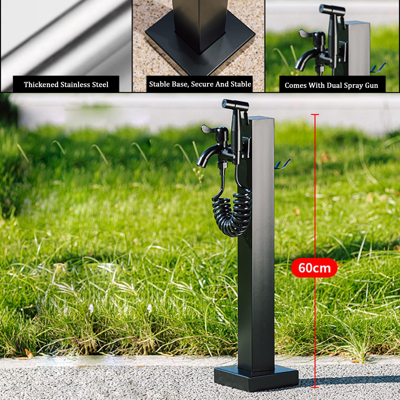 Esta Columna de Agua Vertical para jardín Exterior de Acero Inoxidable con Grifo, hidrante cilíndrico, Fuente, Soporte para Manguera, dispensador de Grifo anticongelante Independiente para r