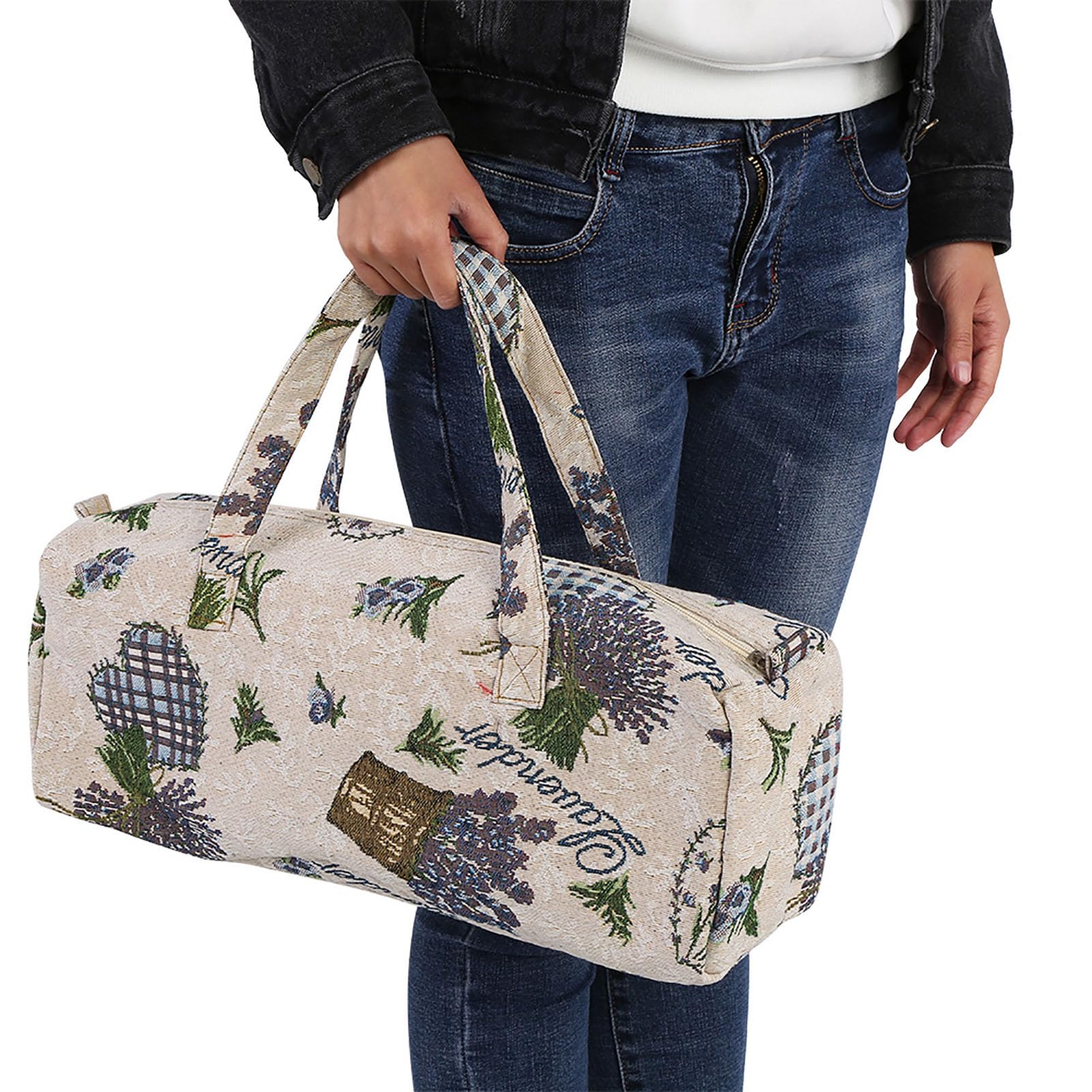 Gsycle Handmade Sweater Needle Storage Bag, Knitting Needle Bag Knitting Needles Storage Sweater Woven Organizer Bag for Household Fabric Crafts (Purple Flower)