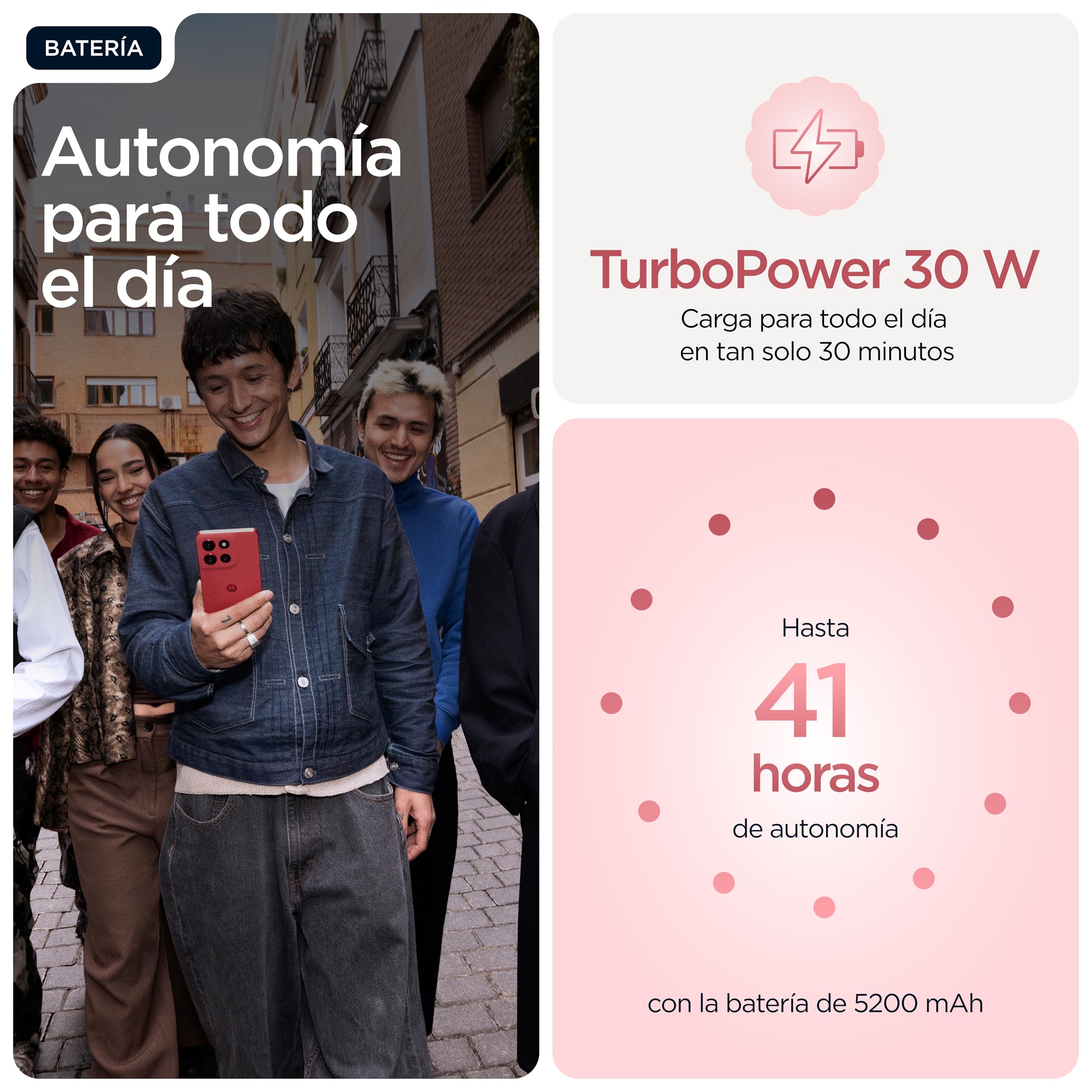 Moto g86 5G 24GB (8GB+16GB RAM Boost)/256GB Chrysanthemum, Pantalla ultrabrillante Super HD (1220p) de 6,67” + Dolby Atmos®, cámara Sony LYTIA™ 600 de 50 MP, 5100 mAh y Carga TurboPower™ de 30W