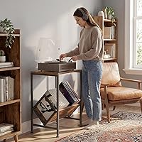 Vista 9 de Amplio soporte para tocadiscos con almacenamiento de discos de vinilo, capacidad para más de 80 LPs, reproductor de discos todo en uno