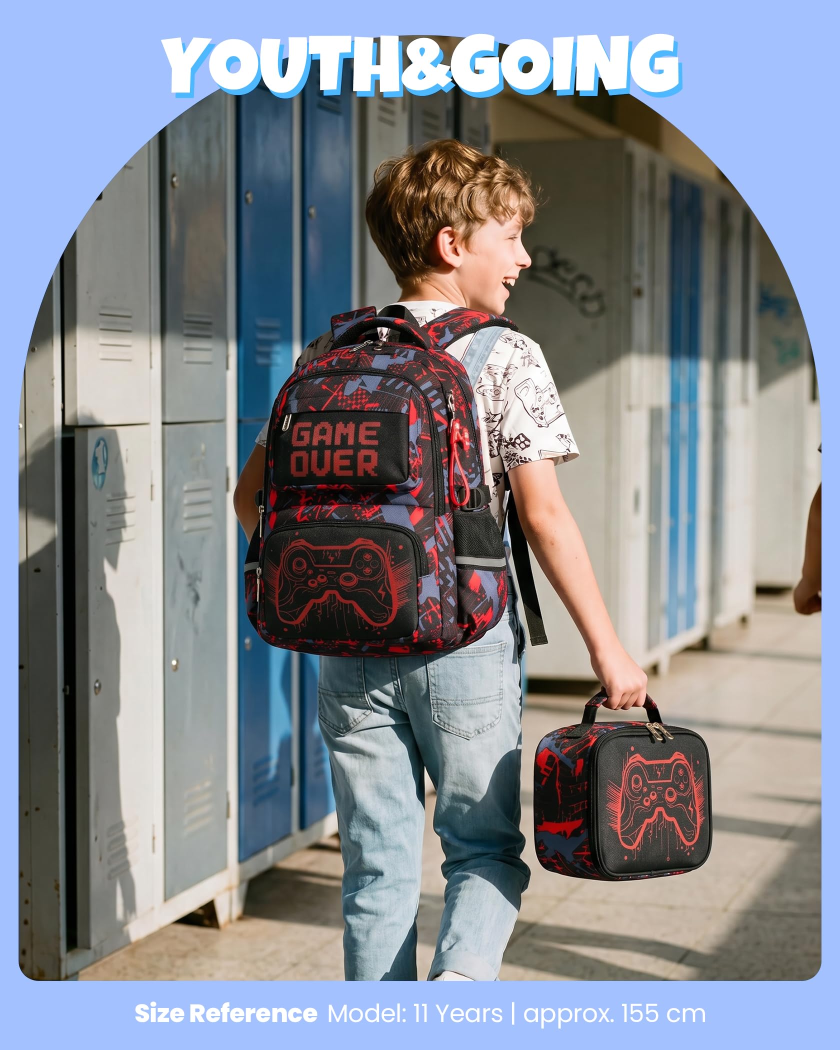 Amythe Plecak Szkolny Chłopcy 8-12 Lat 3-częściowy Wodoodporny Zestaw, Rot | 3-częściowy Odblaskowy Lekki Ergonomiczny Czerwony Daypack Wielokieszeniowy Pojemny Wytrzymały do Szkoły Podróż Wędrówki