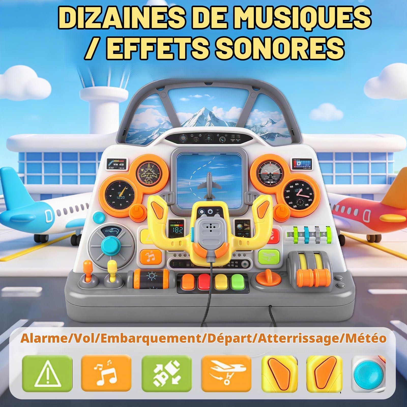 elzle Tableau de Bord de Pilotage Interactif, Jouet Avion 3+ Ans | Poste de Pilotage avec Lumières et Sons, pour Garçons et Filles, Cadeau Anniversaire Enfant