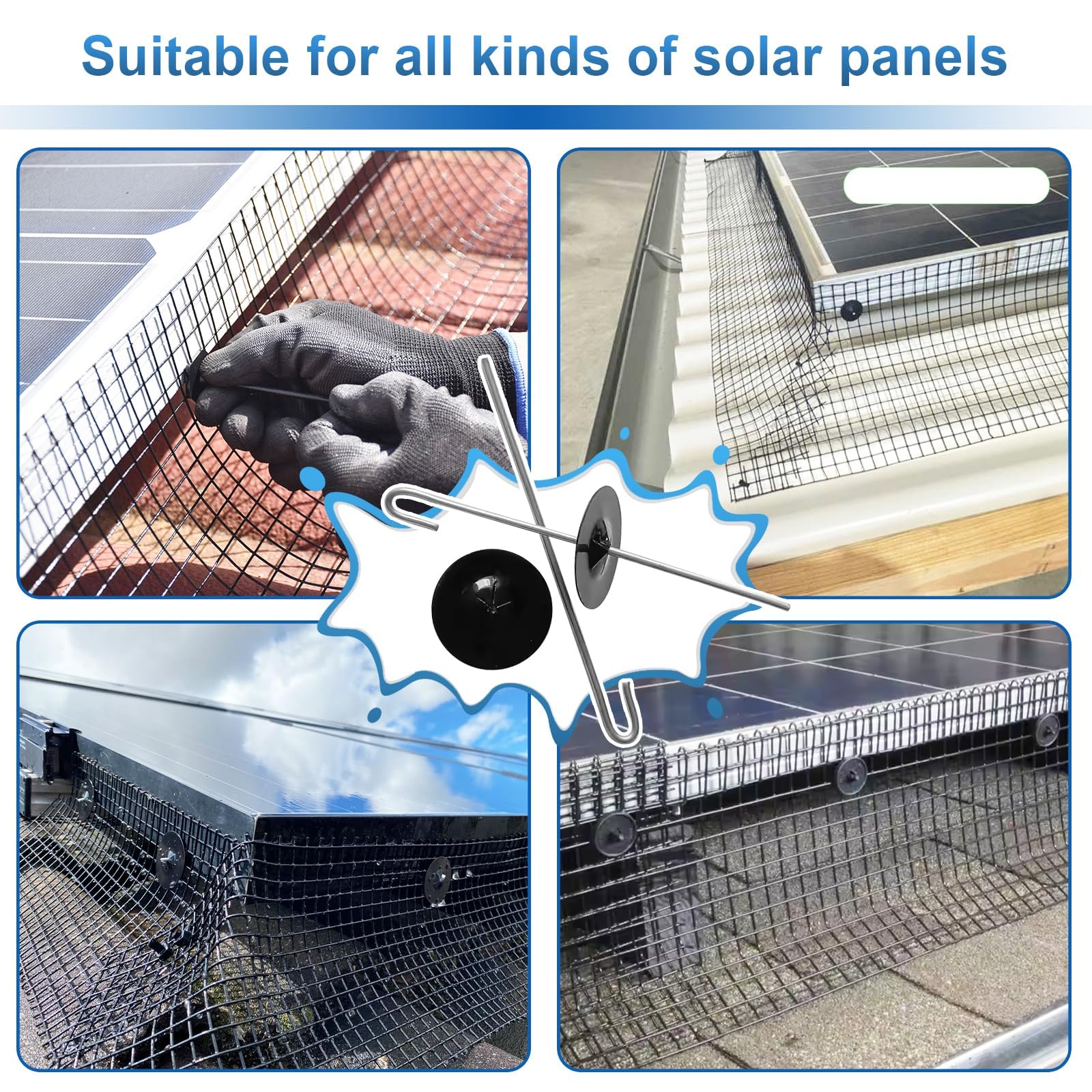 100 Solar Panel Protection Clips, Staffe della Rete di Protezione del Pannello Solare, Clip di Installazione del Pannello Solare dell'Acciaio Inossidabile, Linee degli Uccelli, Recinzioni del Piccion